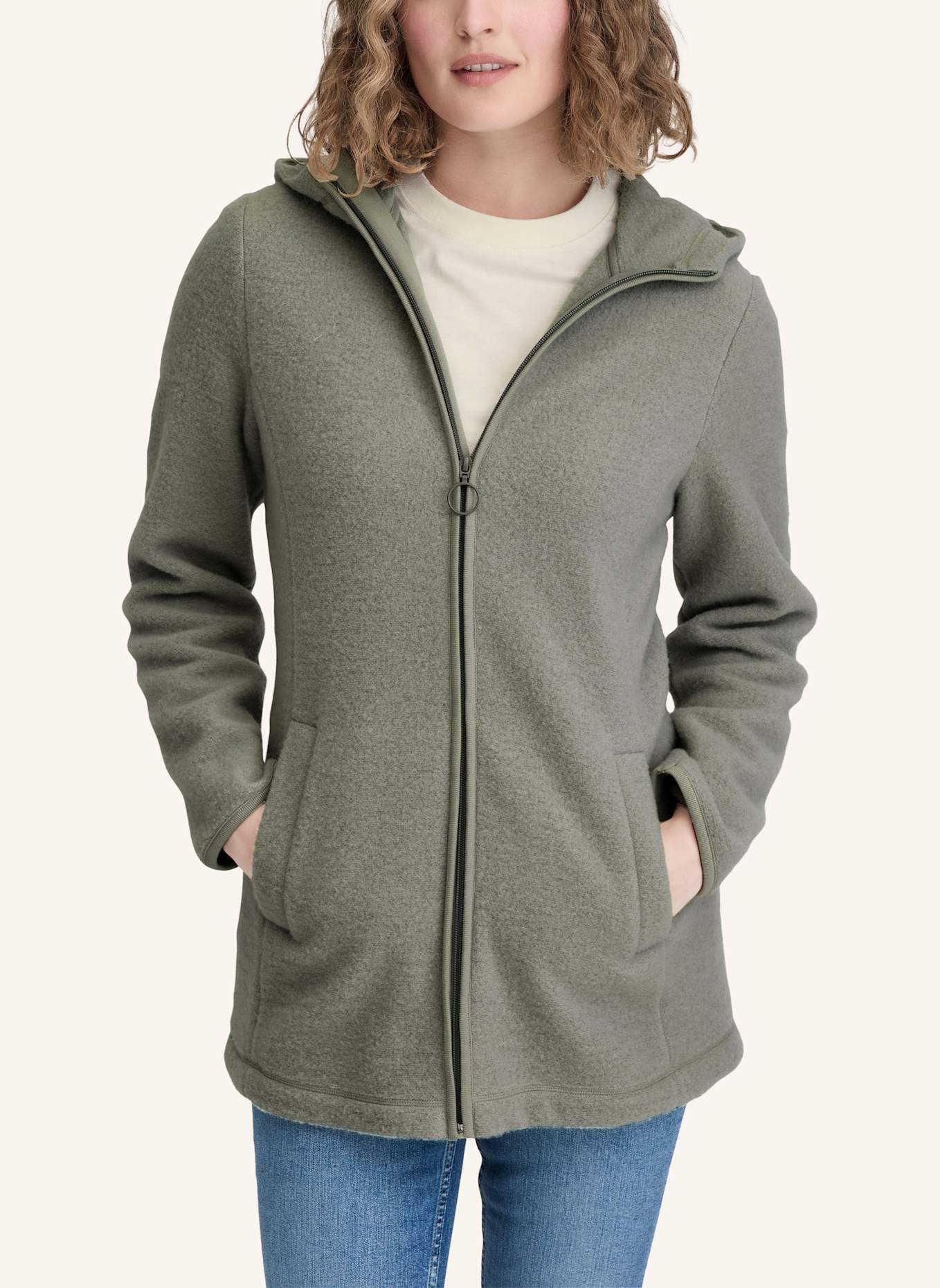 hessnatur Wollfleece Kapuzen-Jacke: GRÜN