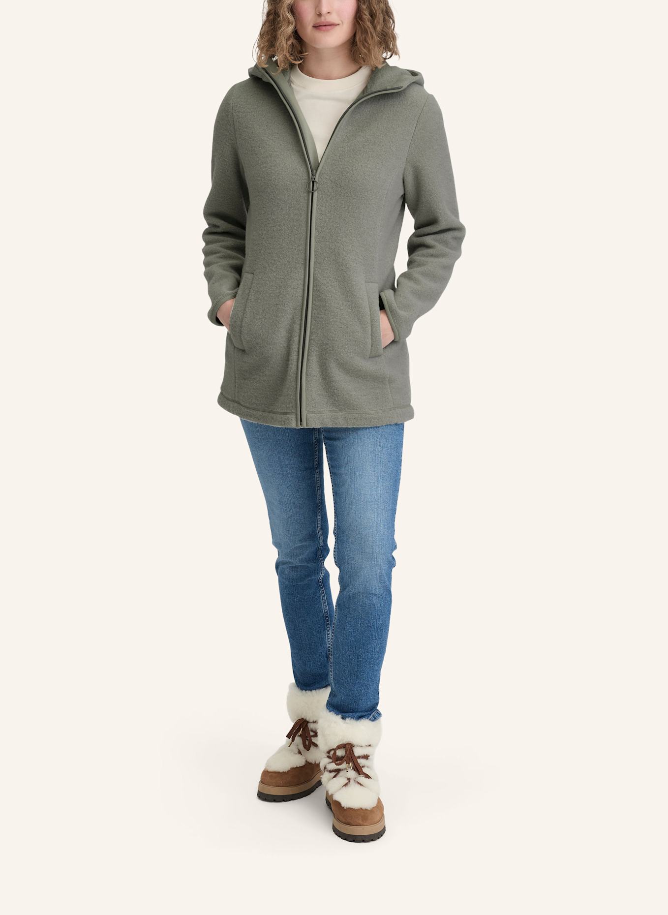 hessnatur Wollfleece Kapuzen-Jacke: GRÜN