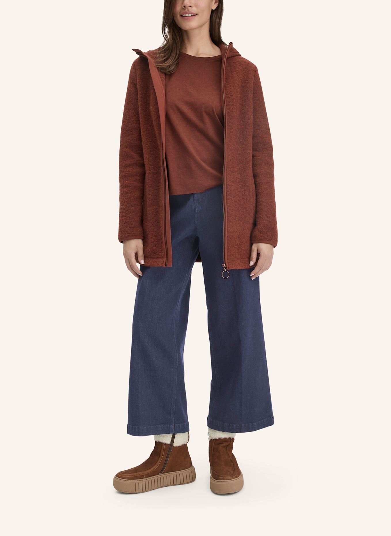 hessnatur Wollfleece Kapuzen-Jacke: BRAUN