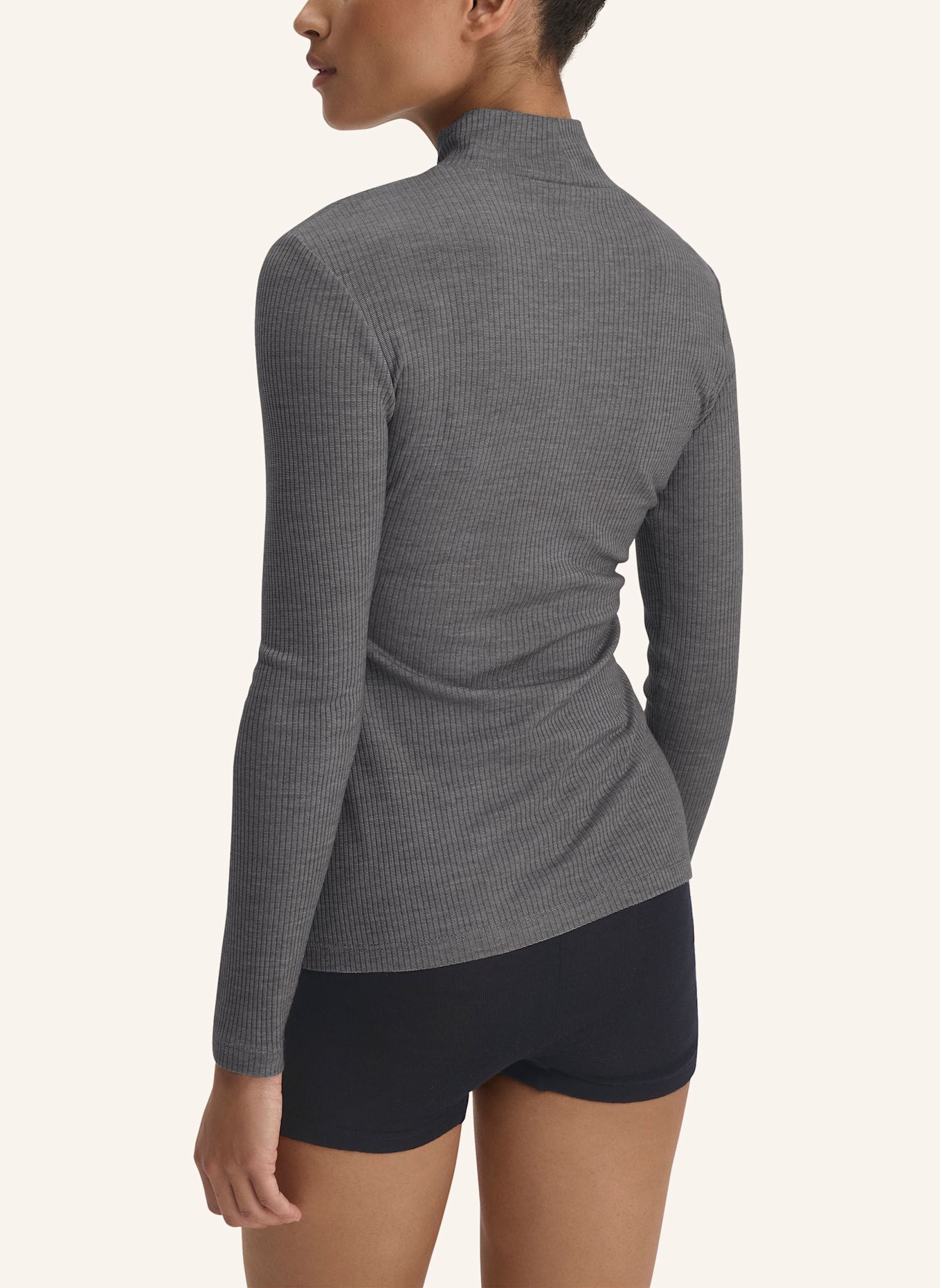 hessnatur hessnatur Mock-Neck Longsleeve WARM TOUCH aus Bio-Merinowolle und TENCEL™ Lyocell: GRAU