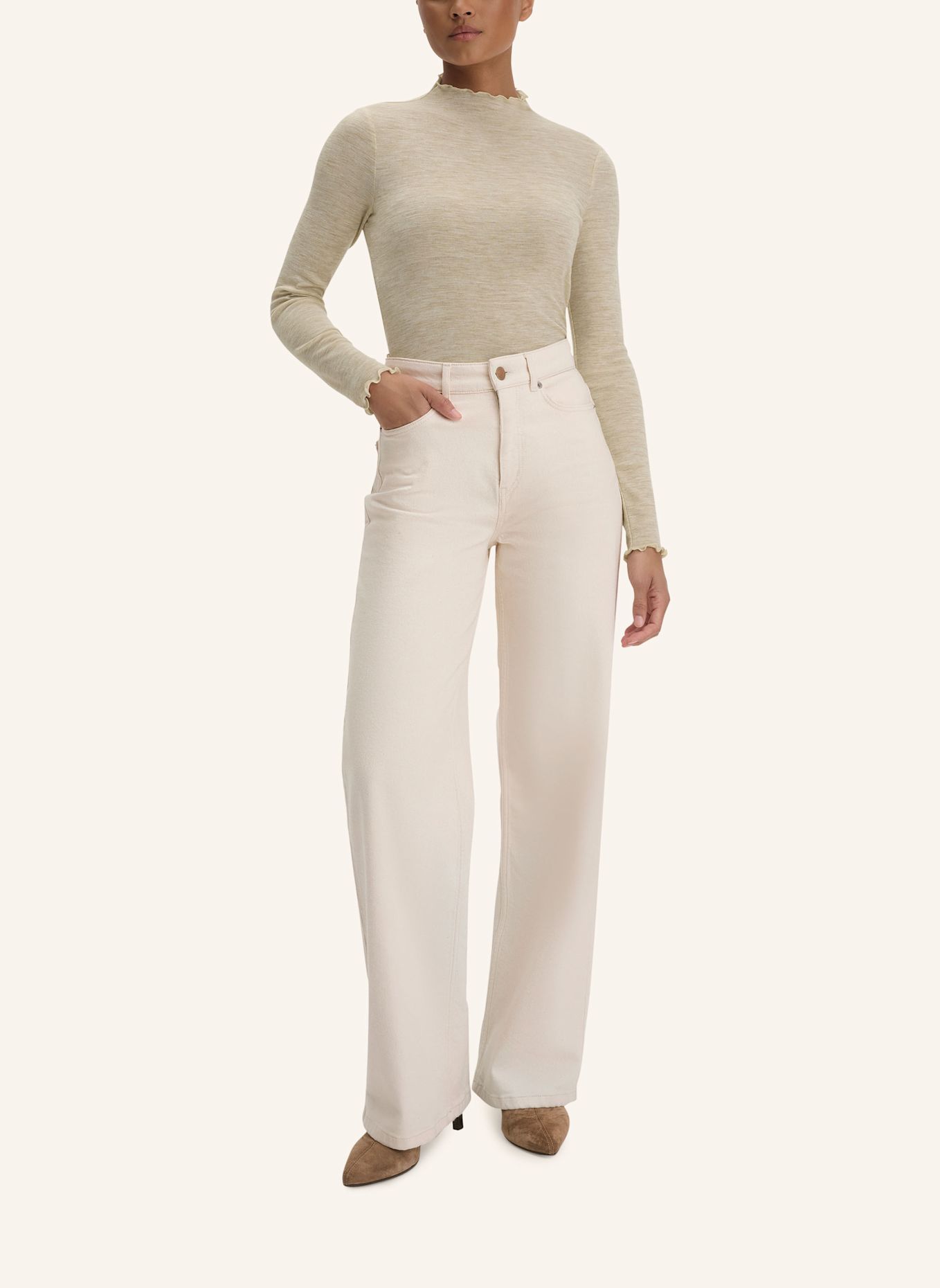 hessnatur hessnatur Mock-Neck Longsleeve Pointelle aus reiner Bio-Merinowolle: BEIGE