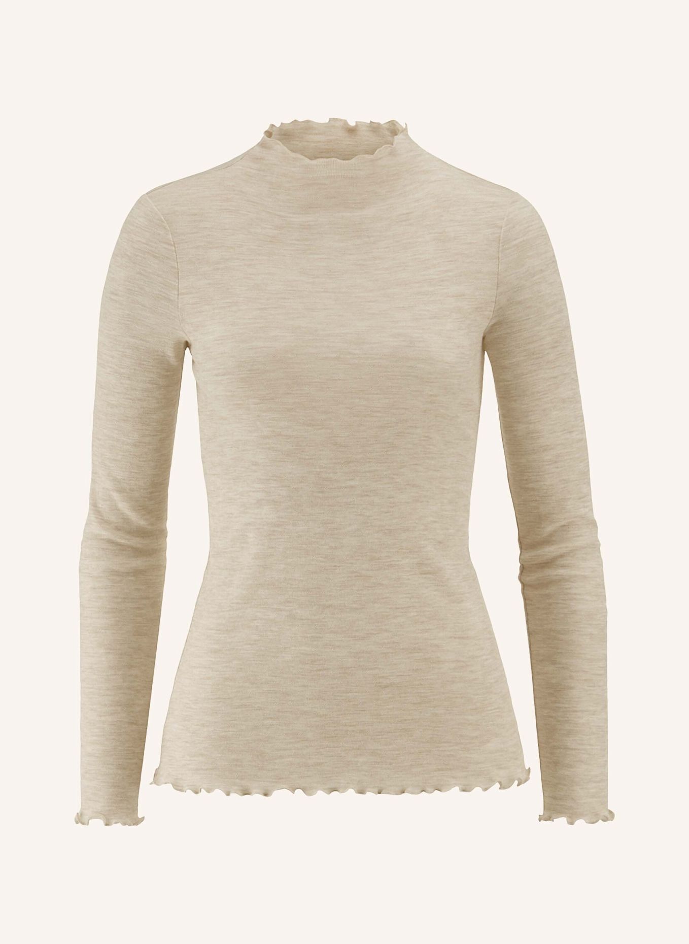 hessnatur hessnatur Mock-Neck Longsleeve Pointelle aus reiner Bio-Merinowolle: BEIGE