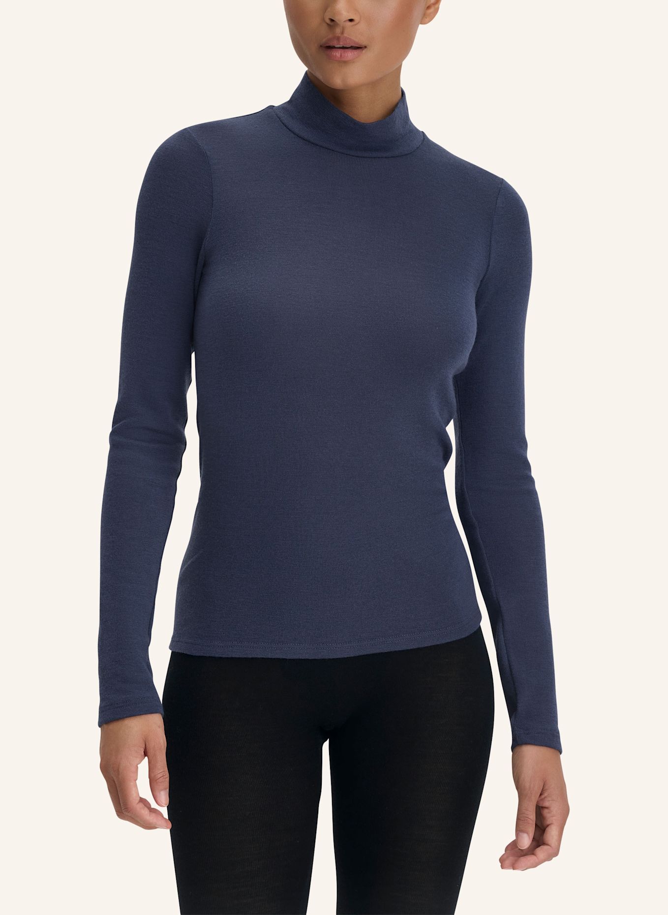hessnatur hessnatur Rollkragen-Longsleeve Fitted aus Schurwolle und Seide: BLAU