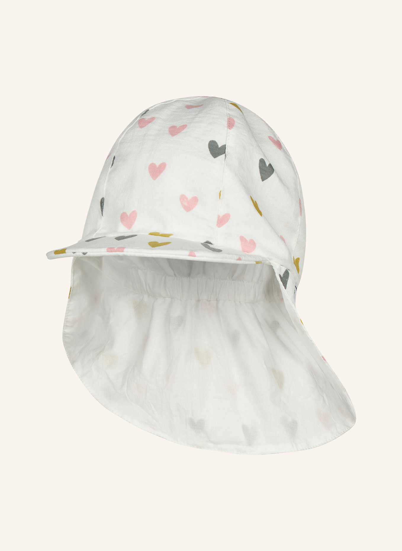 Sterntaler Schirmmütze mit Nackenschutz Herzen: WEISS