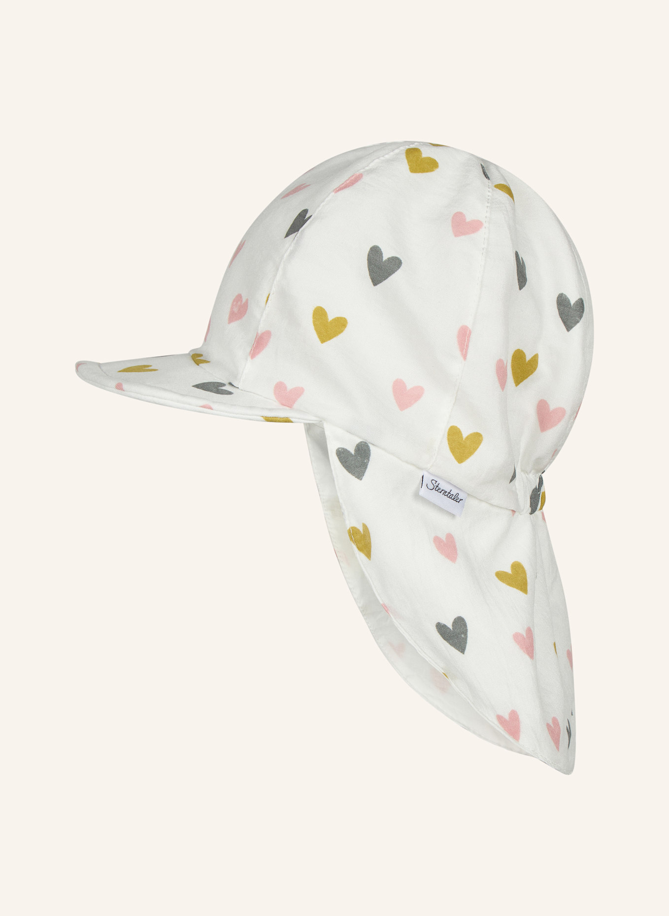 Sterntaler Schirmmütze mit Nackenschutz Herzen: WEISS