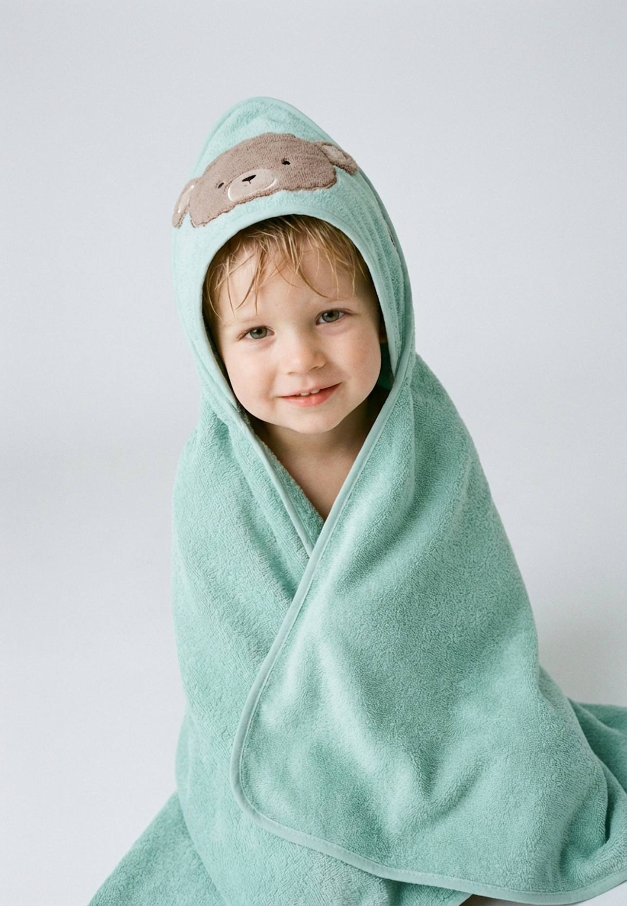Sterntaler Motiv-Kapuzenbadetuch BÄR Bo: HELLGRÜN