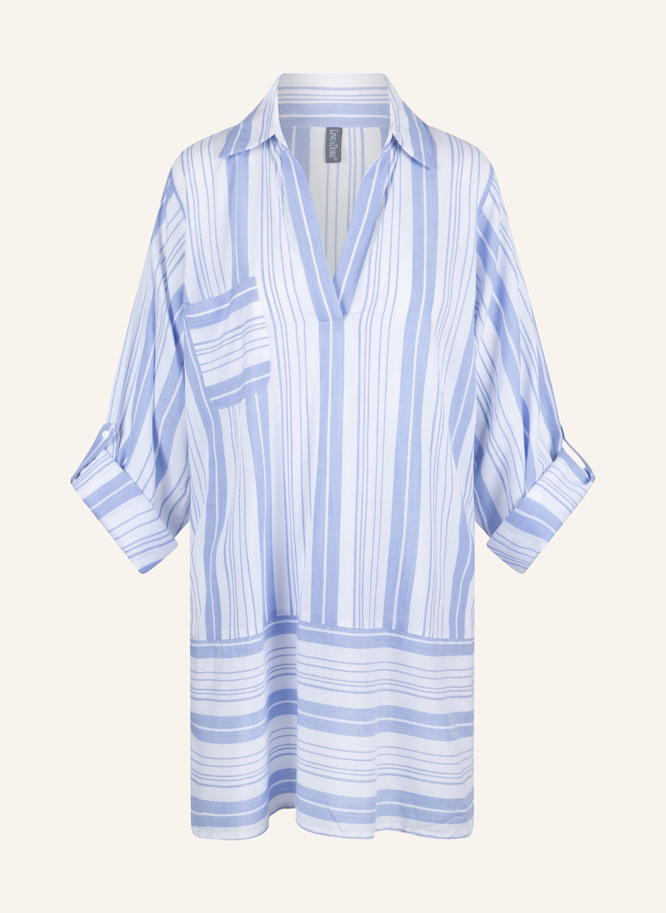 LINGADORE Pyjama Kleid: BLAU/ WEISS