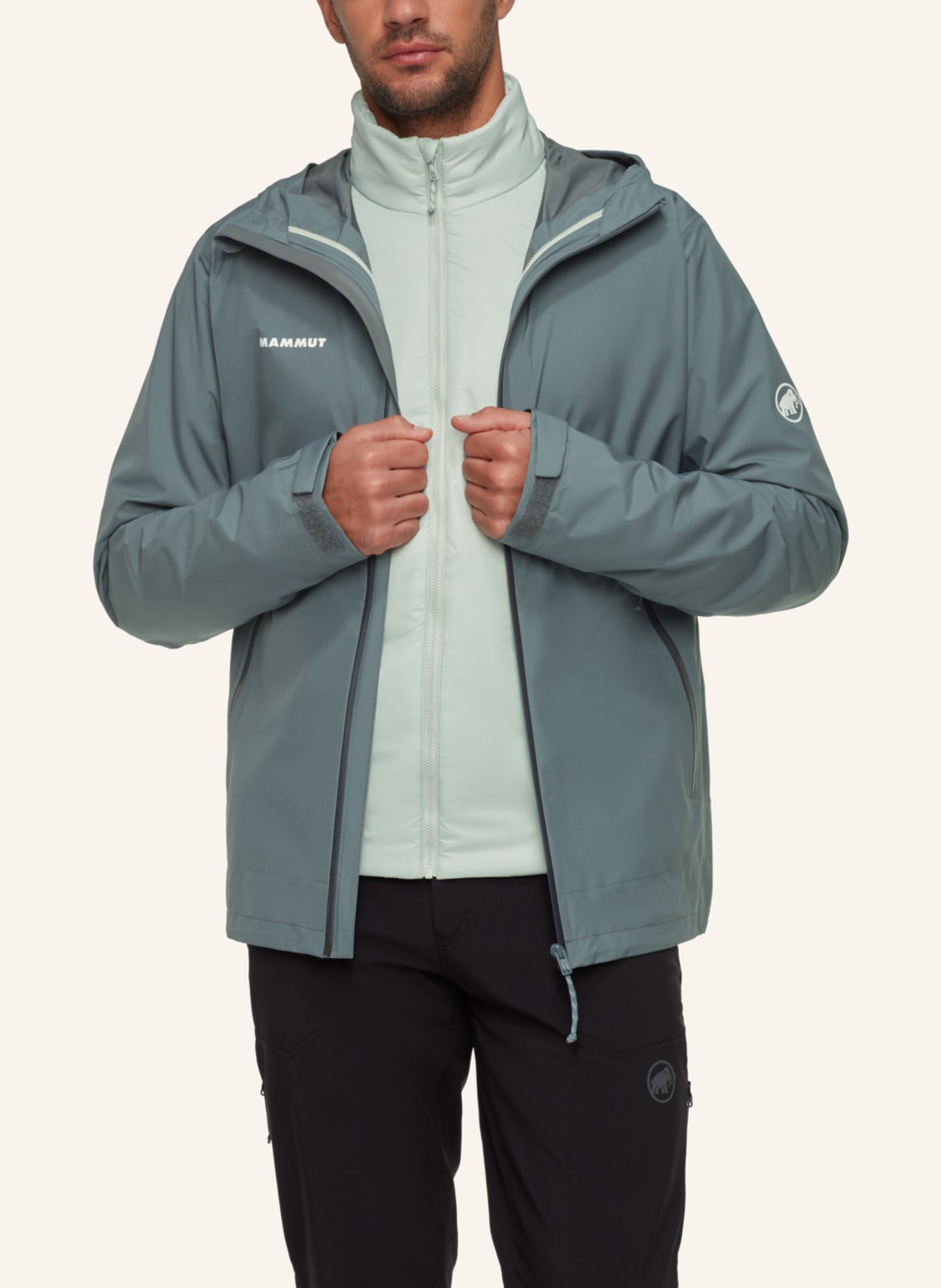 MAMMUT 2-in-1-Jacke ALTO LIGHT HS HOODED: GRAU/ SCHWARZ