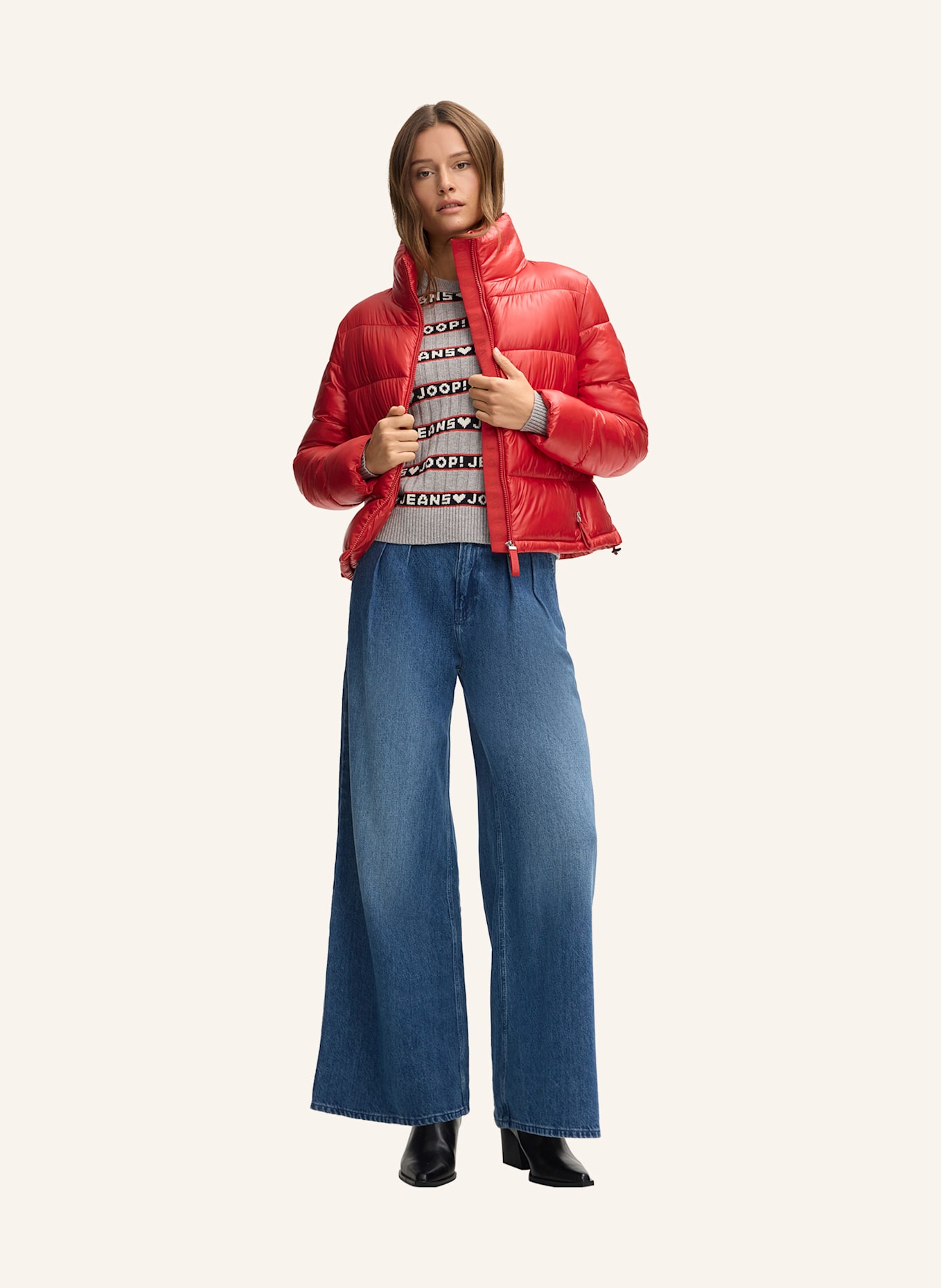 JOOP! JEANS Strickpullover: GRAU/ ROT