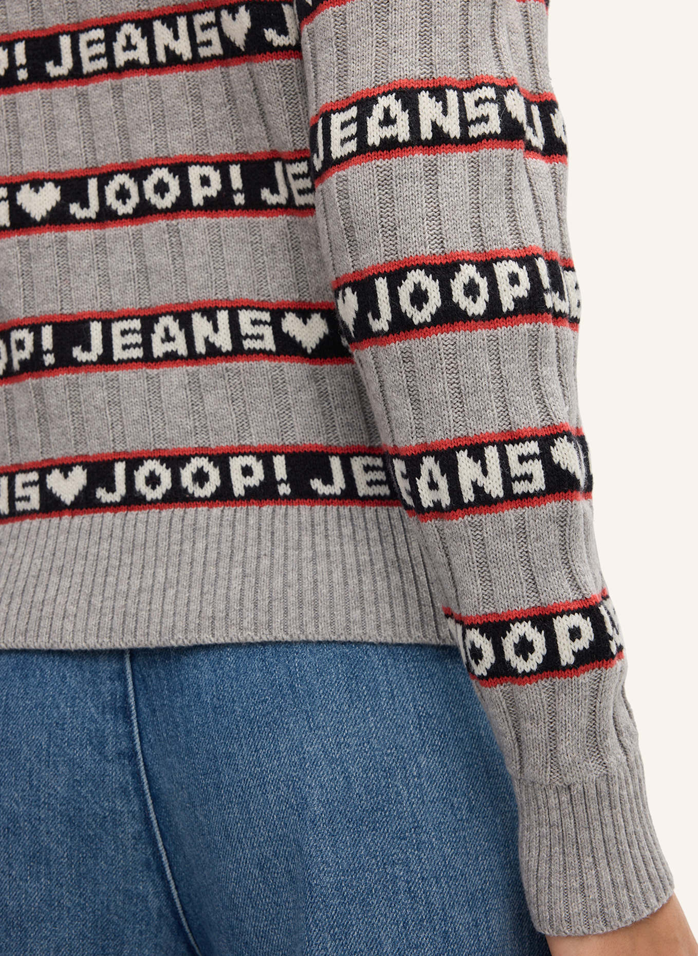 JOOP! JEANS Strickpullover: GRAU/ ROT