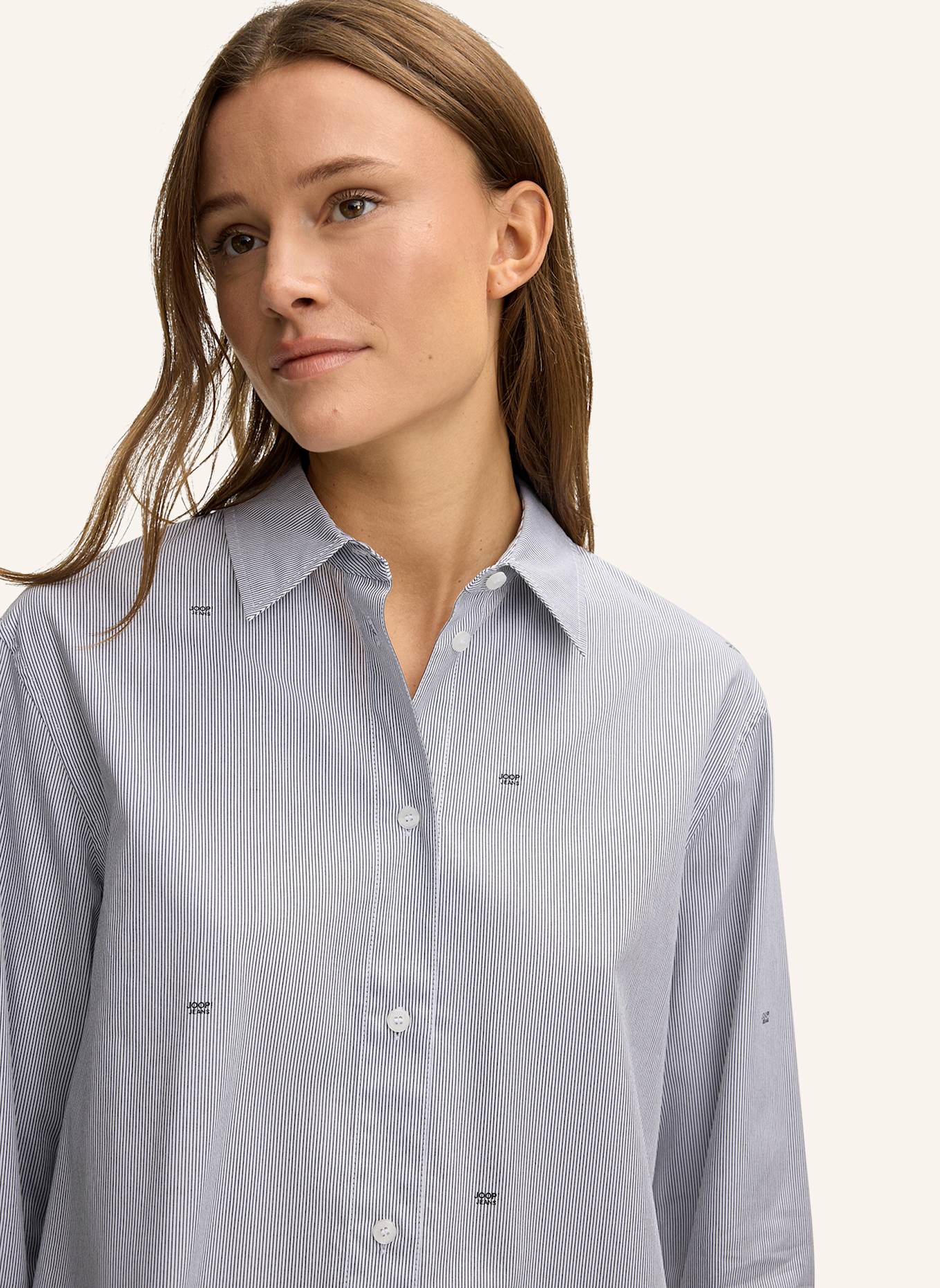 JOOP! JEANS Hemdkragenbluse: GRAU/ WEISS