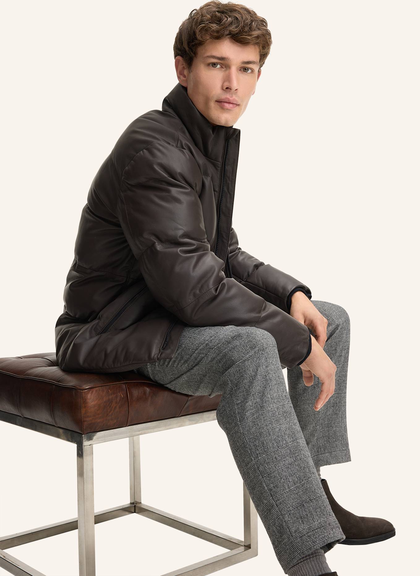 JOOP! Leder-Steppjacke: DUNKELBRAUN