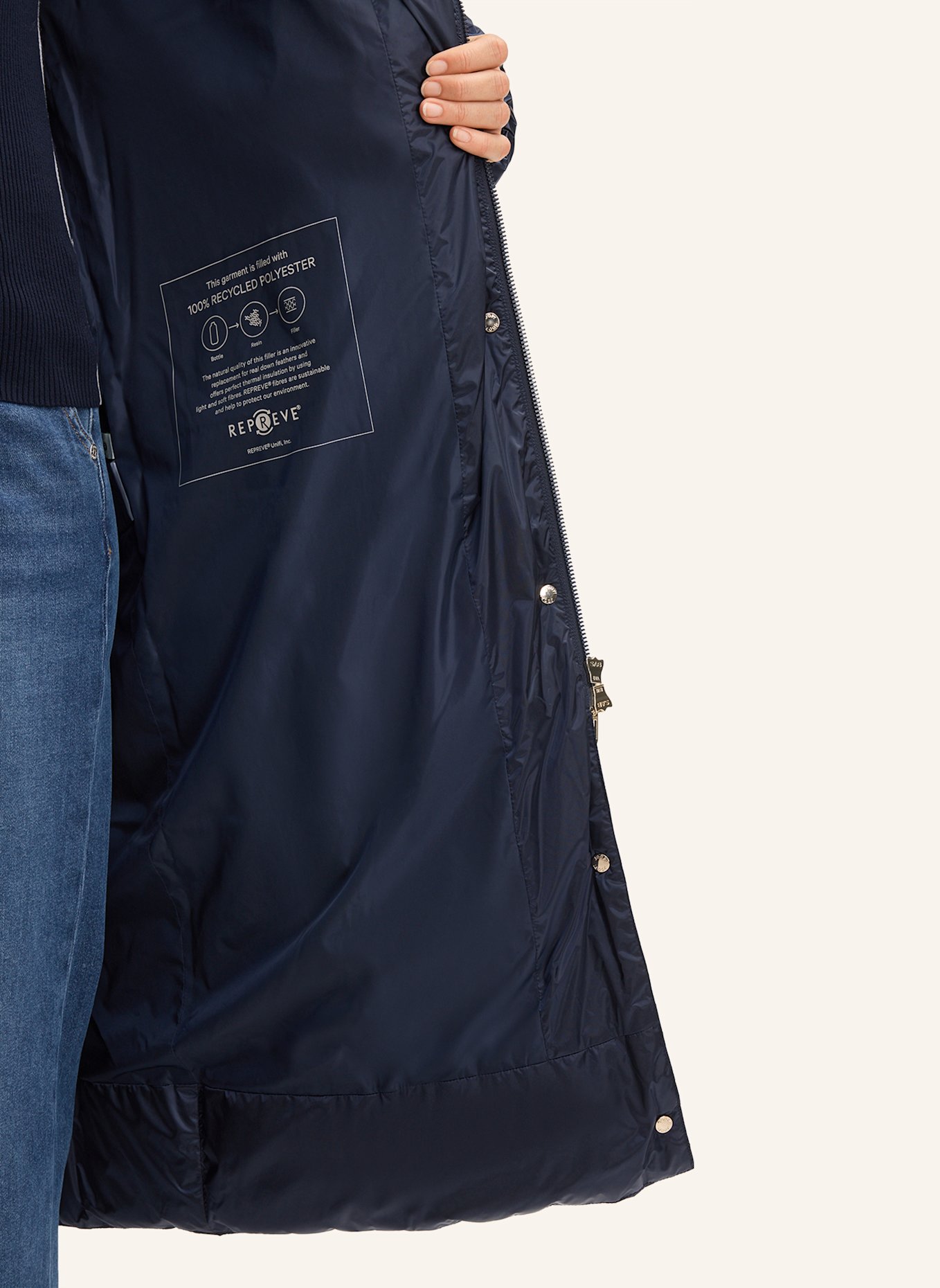 JOOP! Steppmantel CLARISSA mit abnehmbarer Kapuze: DUNKELBLAU