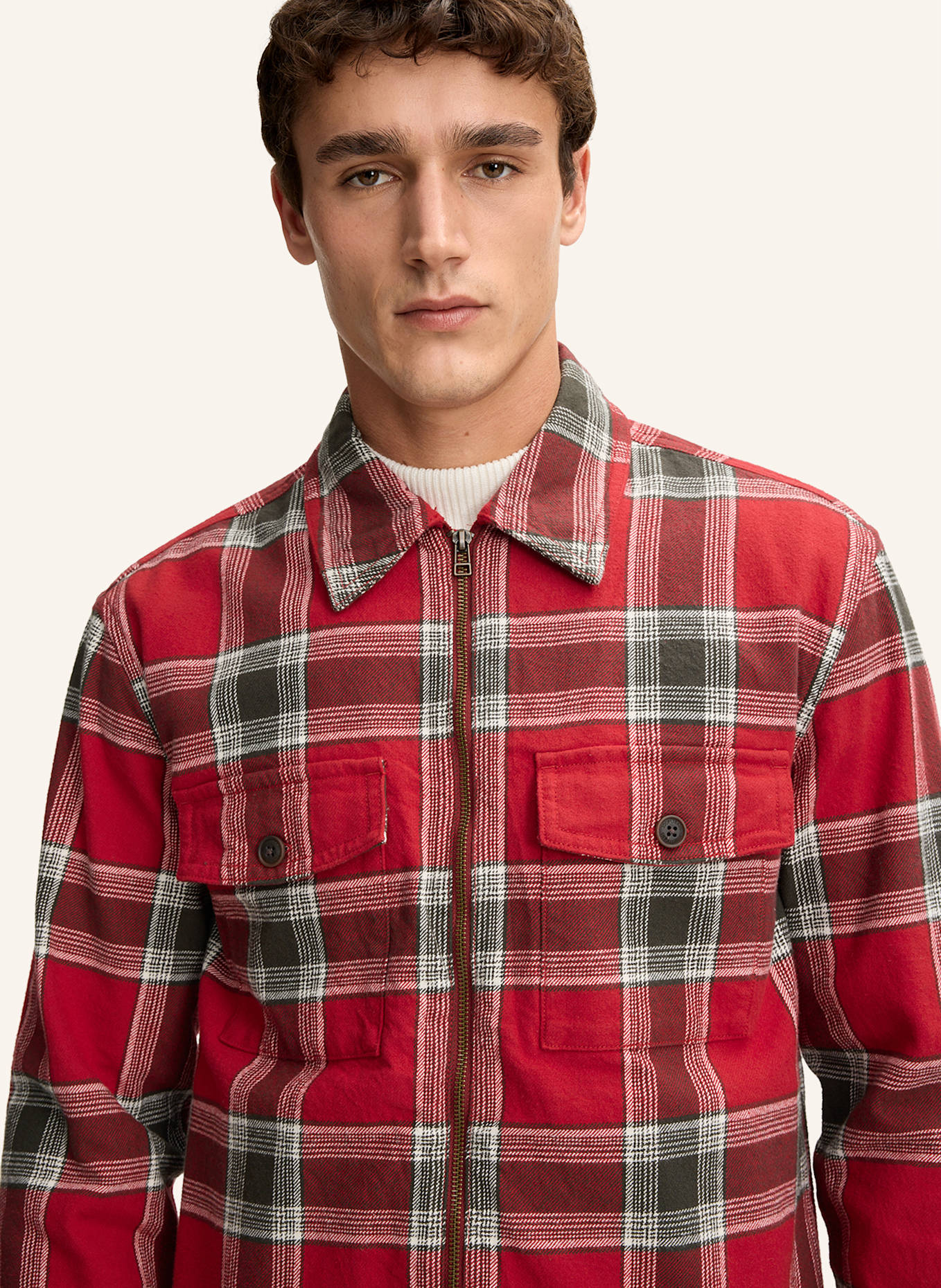 JOOP! JEANS Hemd-Jacke Casual Fit: ROT/ OLIV