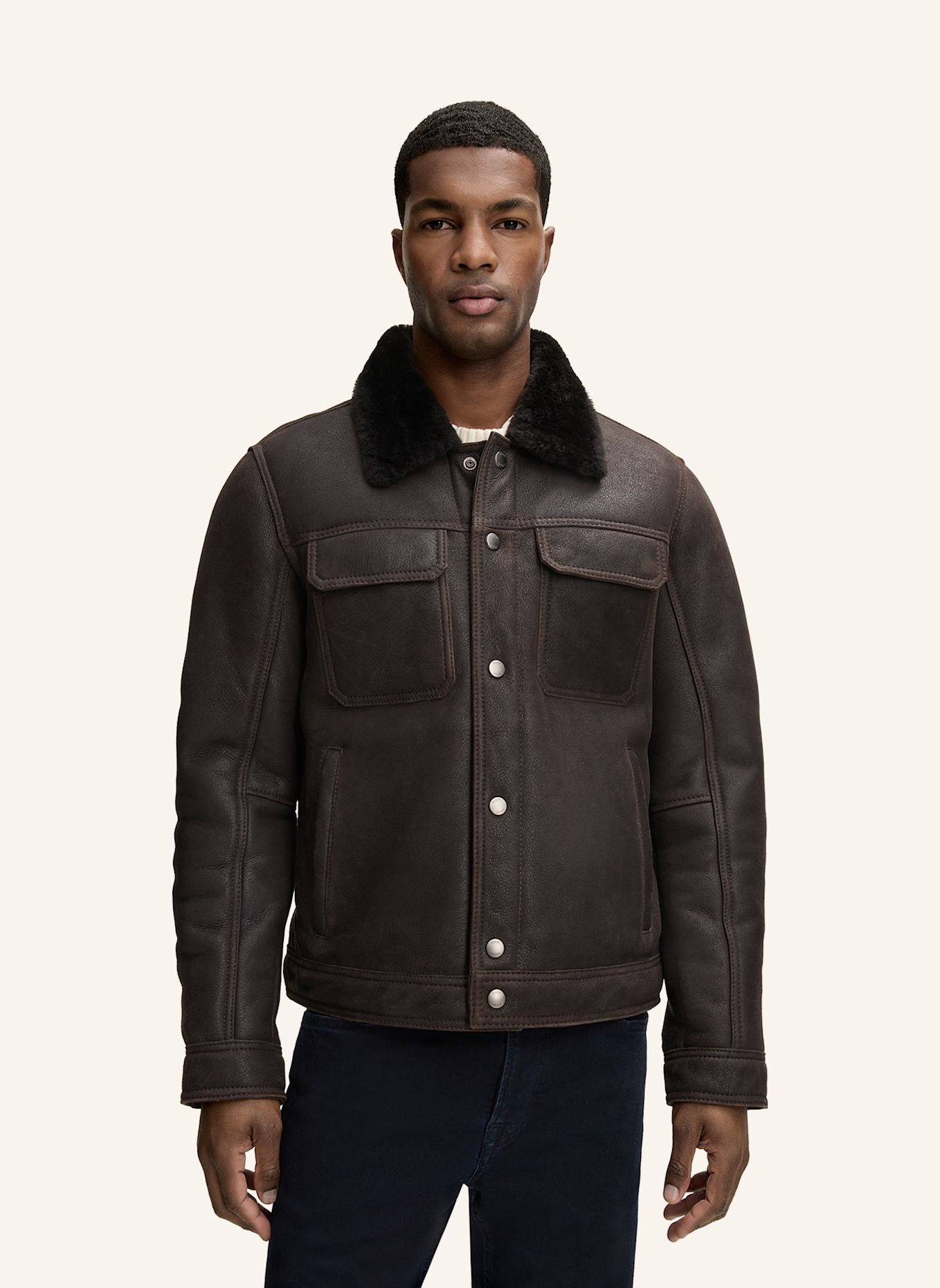 JOOP! JEANS Lederjacke: DUNKELBRAUN