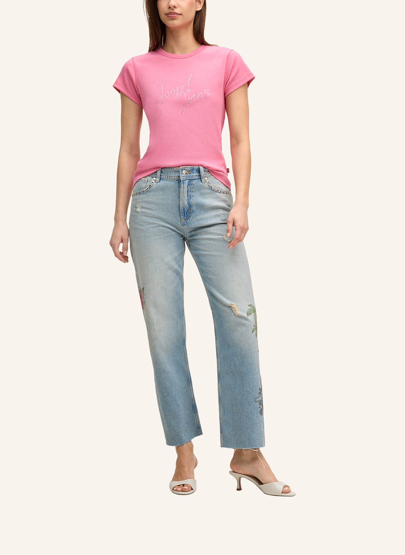 JOOP! JEANS T-Shirt TINETA mit Schmucksteinen: PINK