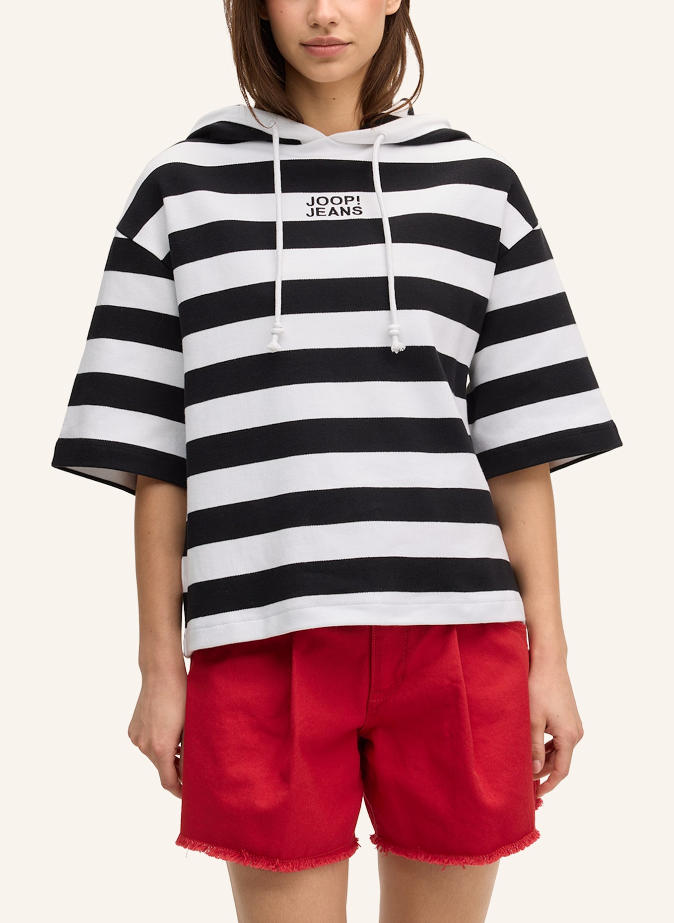 JOOP! JEANS Kurzarm-Hoodie: SCHWARZ