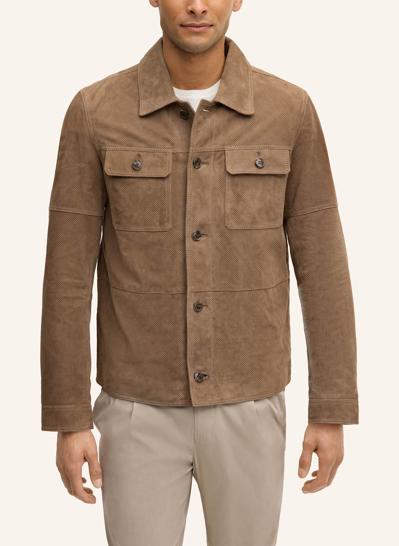 JOOP! Leder-Hemdjacke: TAUPE