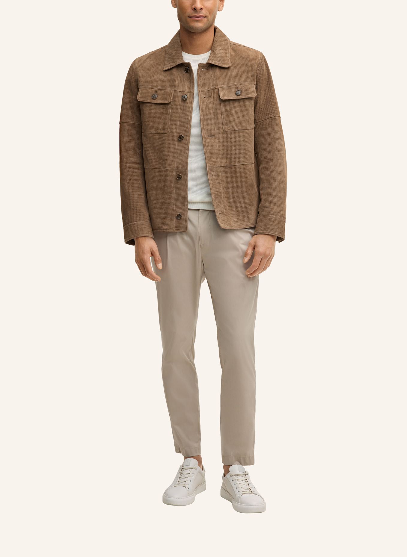 JOOP! Leder-Hemdjacke: TAUPE