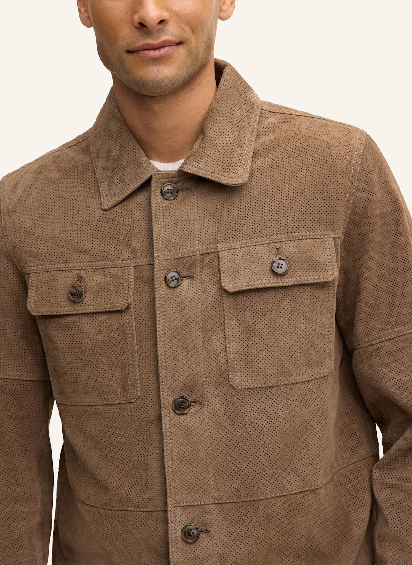 JOOP! Leder-Hemdjacke: TAUPE