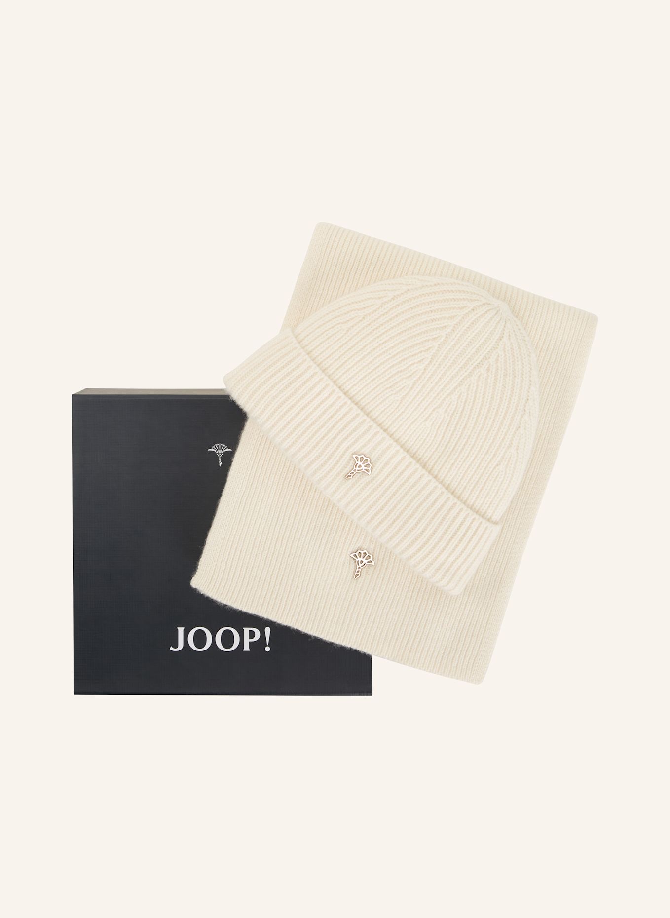 JOOP! Set AMANTE: Schal und Mütze mit Geschenkbox: BEIGE