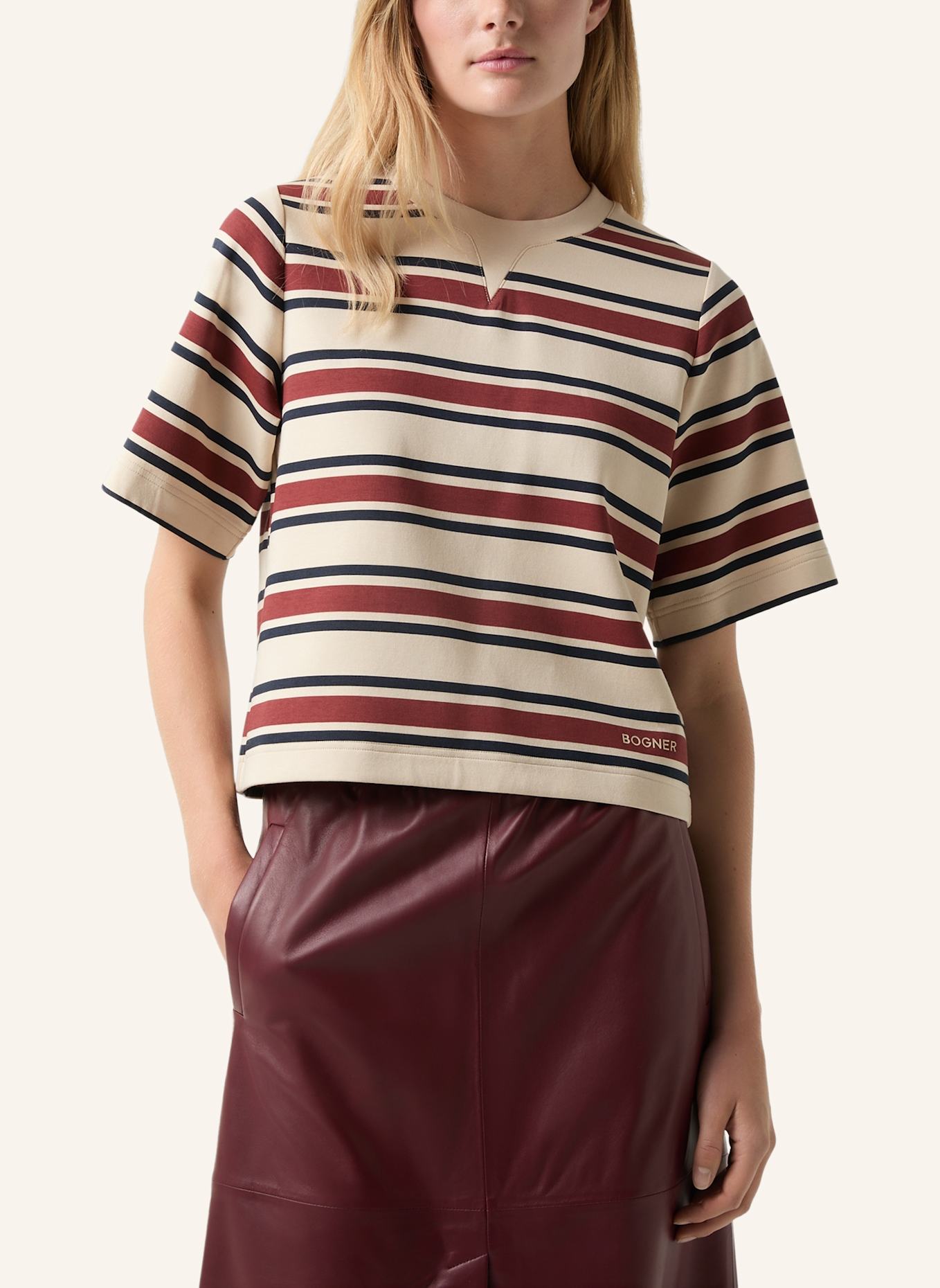 BOGNER T-Shirt: CREME/ ROT/ DUNKELBLAU