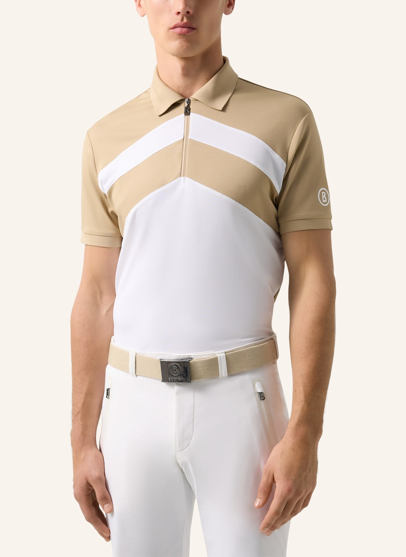 BOGNER Polo-Shirt: BEIGE/ WEISS