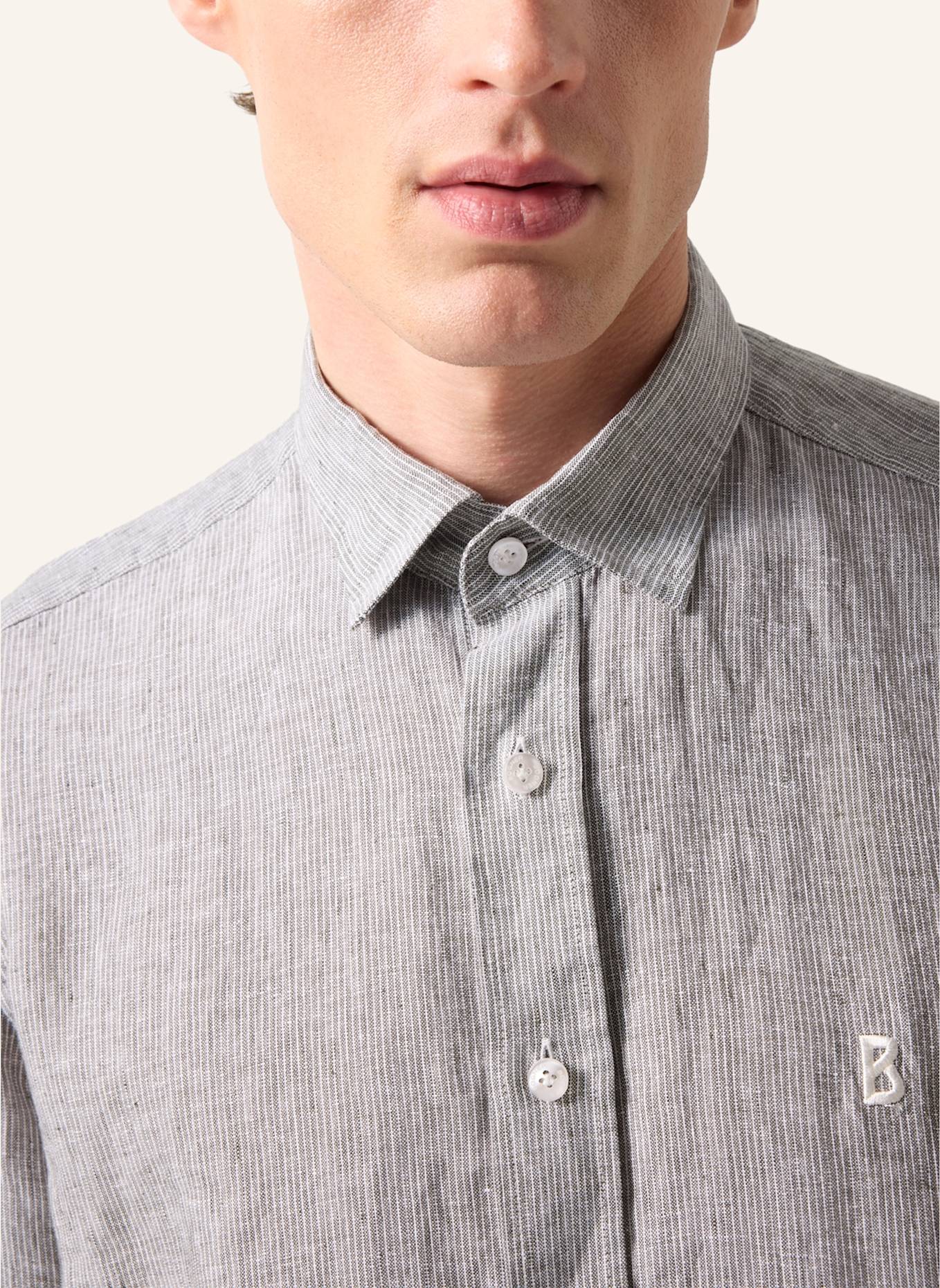 BOGNER Leinenhemd TIMI Regular Fit: OLIV/ WEISS