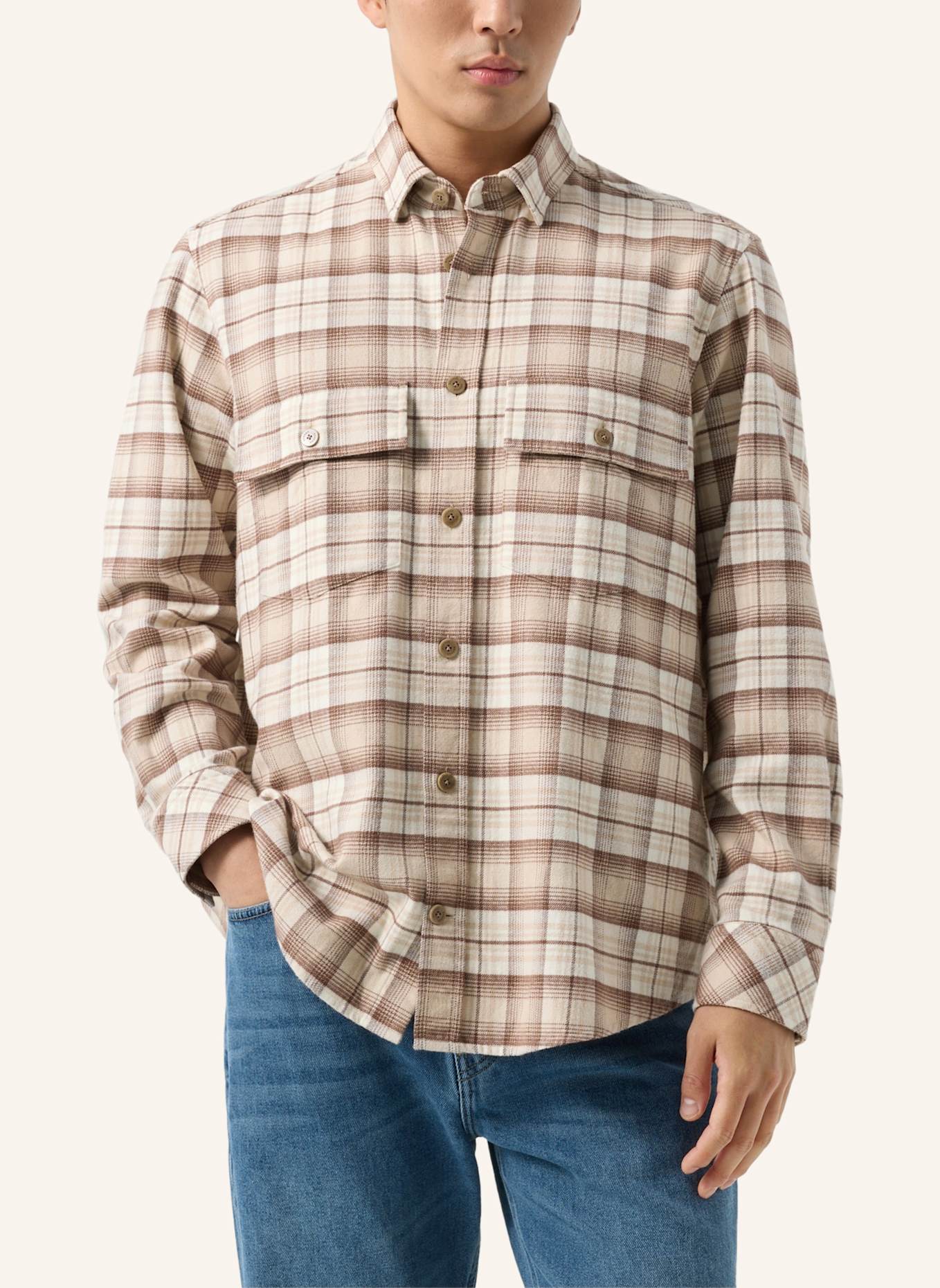 BOGNER Flanellhemd HEIKO Comfort Fit: BRAUN/ BEIGE