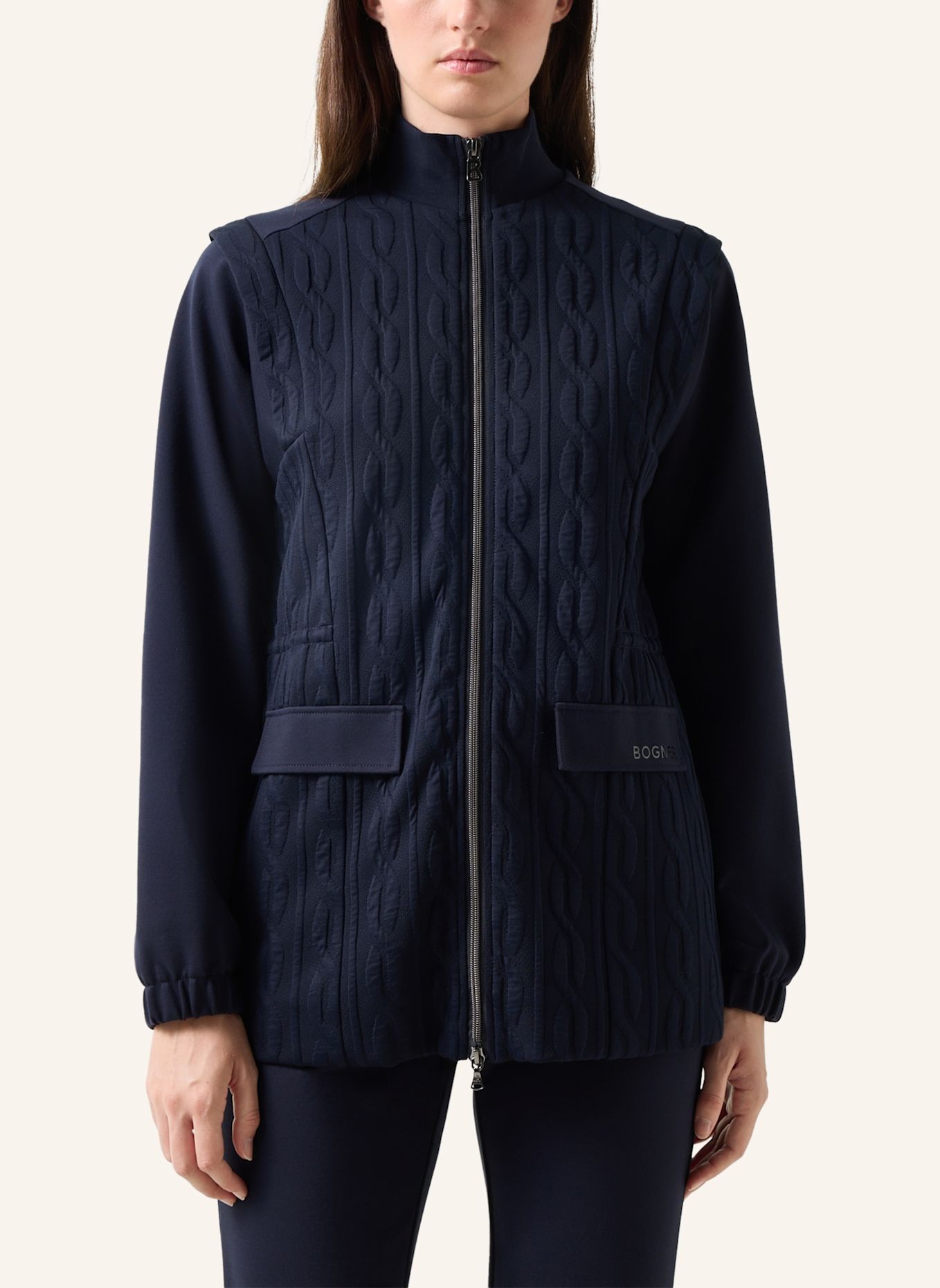 BOGNER Sweatjack KATALINA in een mix van materialen: DONKERBLAUW