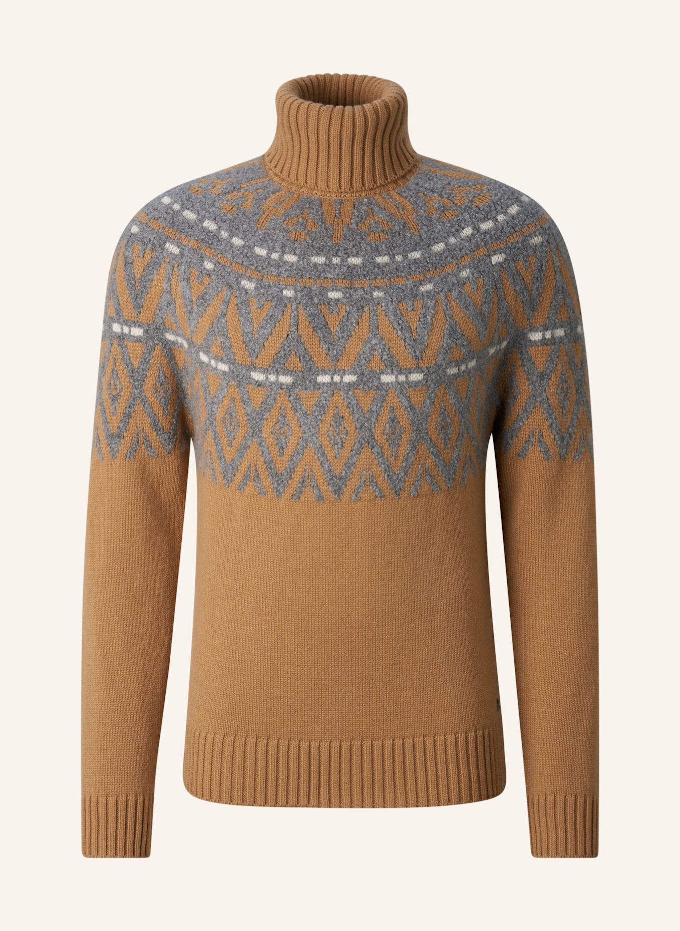 BOGNER ROXTER coltrui van kasjmier: CAMEL / LICHTGRIJS
