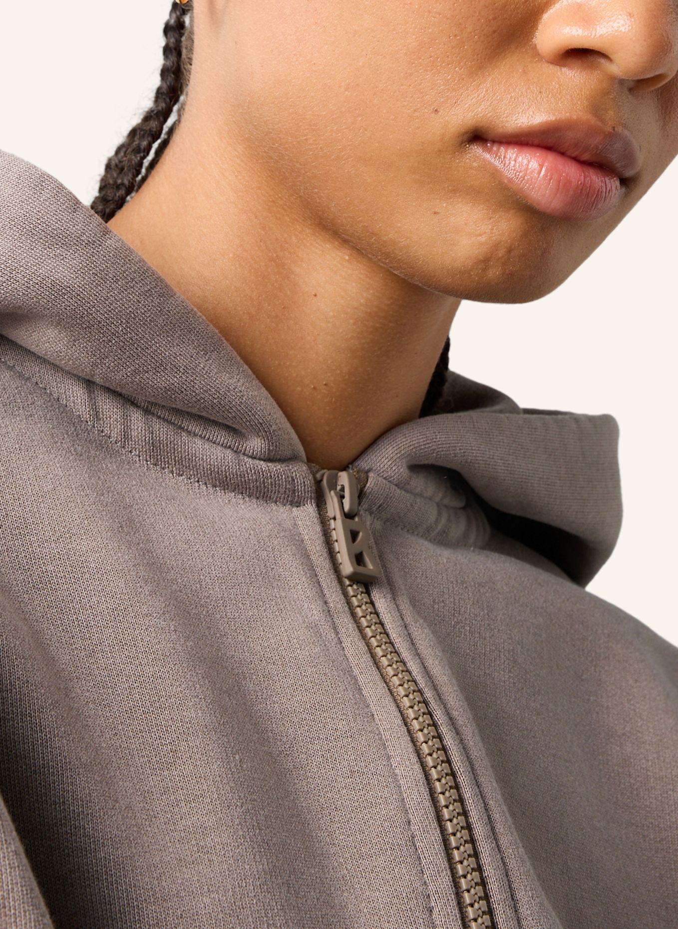 FIRE+ICE Ilona Cotton Hoodie Zip-up Sweatshirt: TAUPE