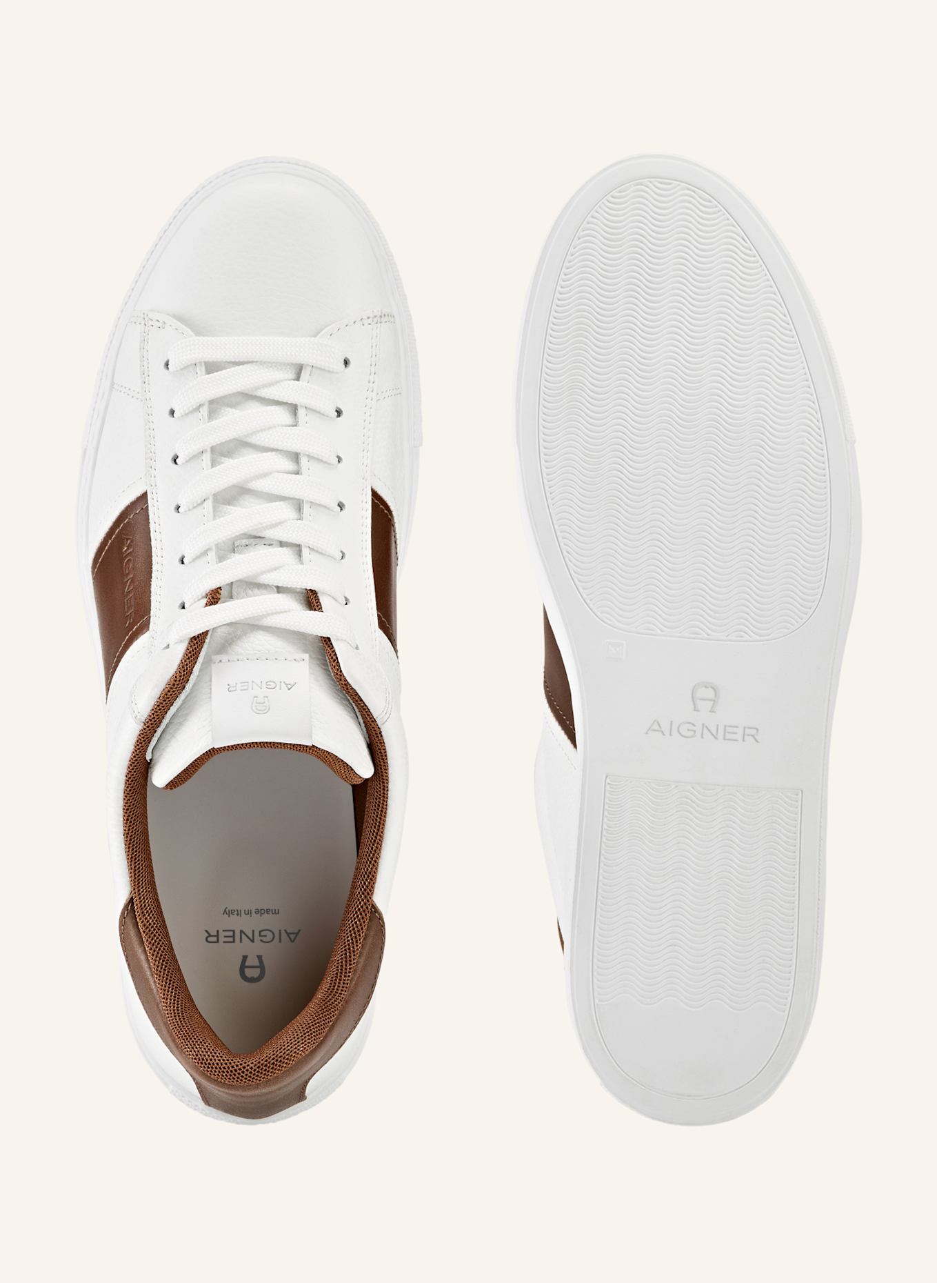 AIGNER classic sneaker DAVID 67B: WEISS/ BEIGE/ COGNAC