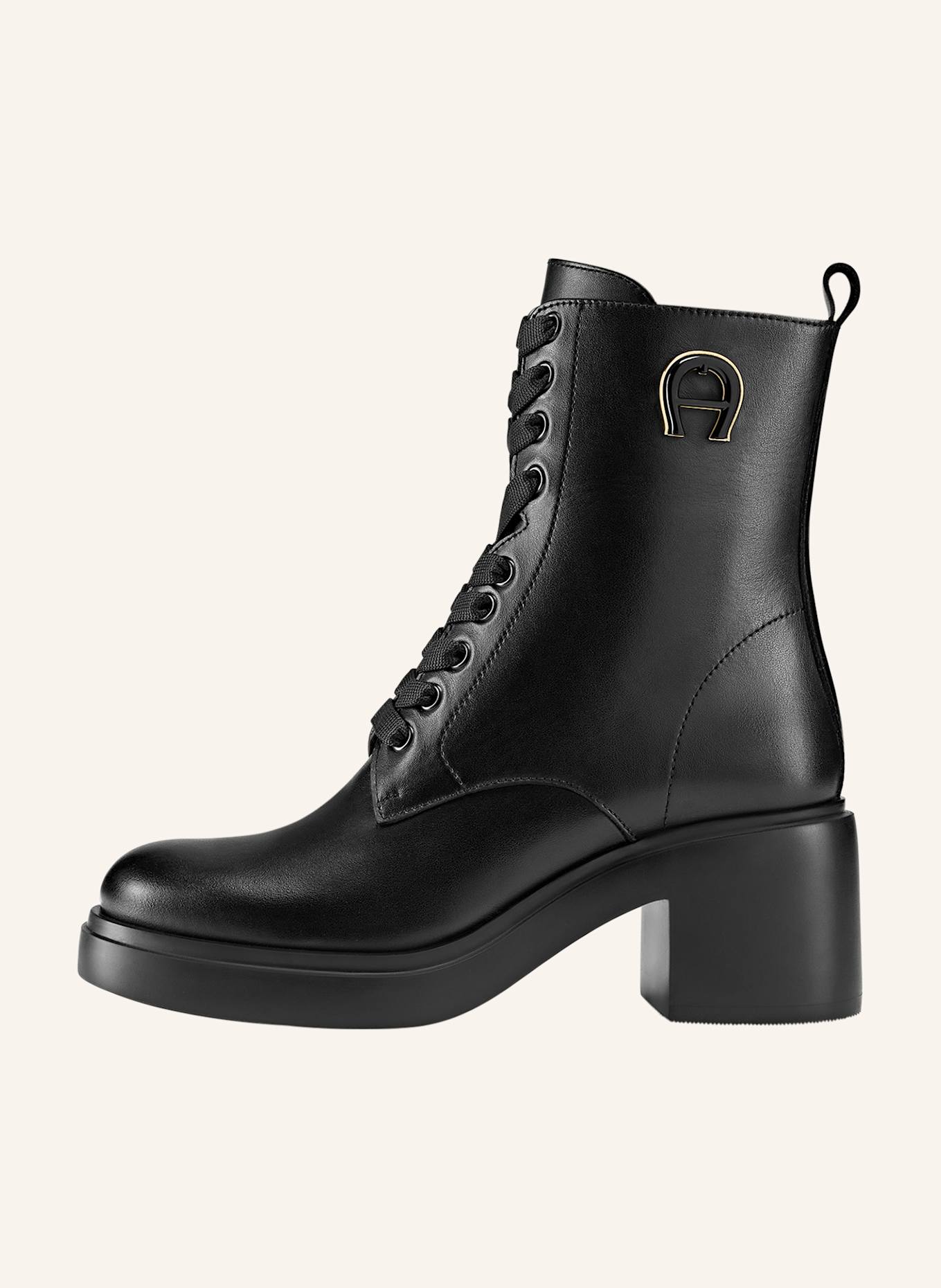 AIGNER block heel lace bootie NORA 1A: SCHWARZ