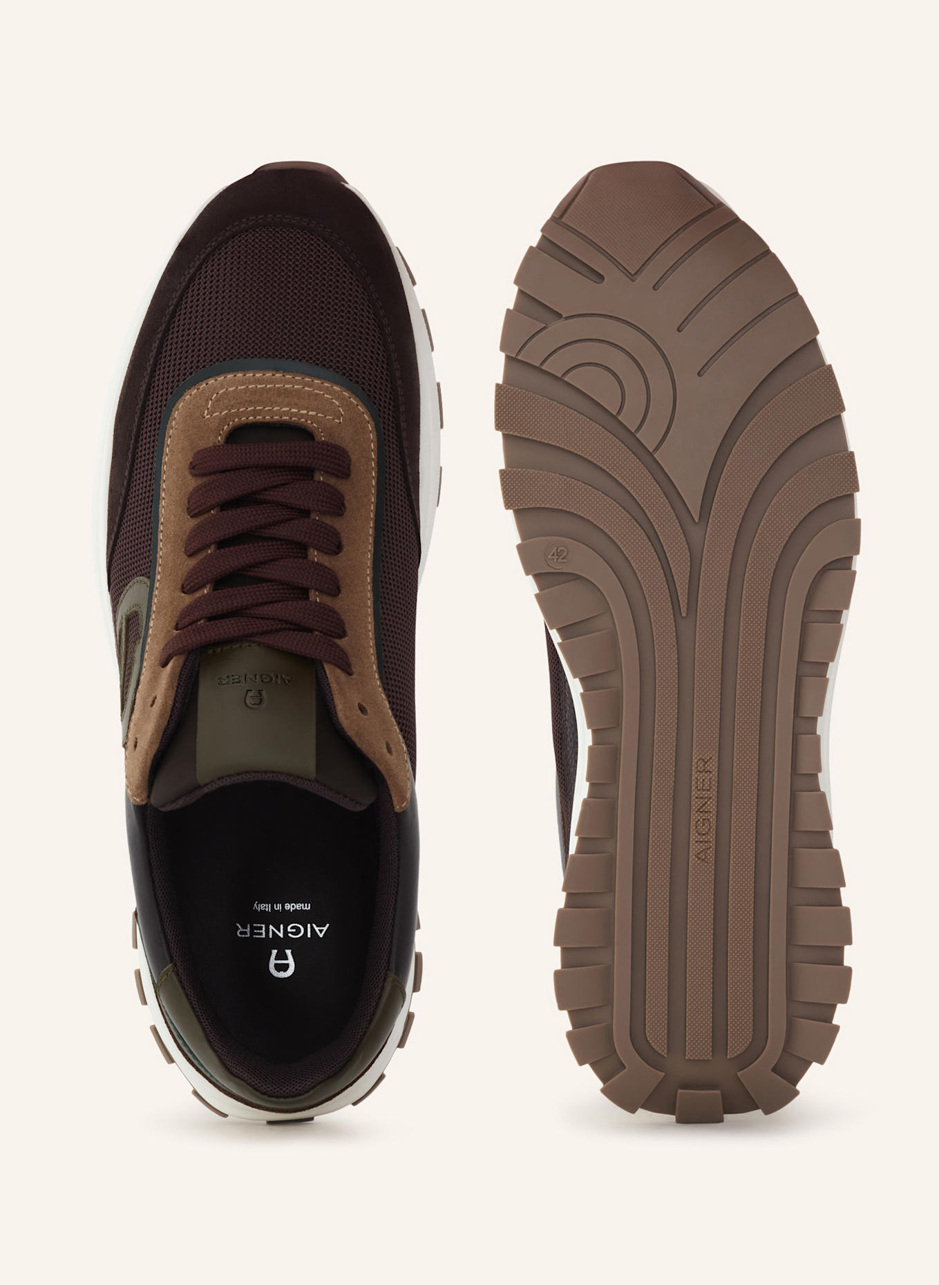 AIGNER runner sneaker JAMES 1E: DUNKELBRAUN/ DUNKELGRÜN/ CAMEL