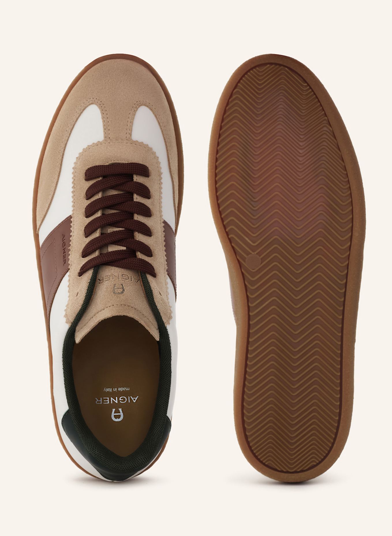 AIGNER classic sneaker LUKE 3C: BEIGE/ WEISS/ COGNAC/ DUNKELGRÜN