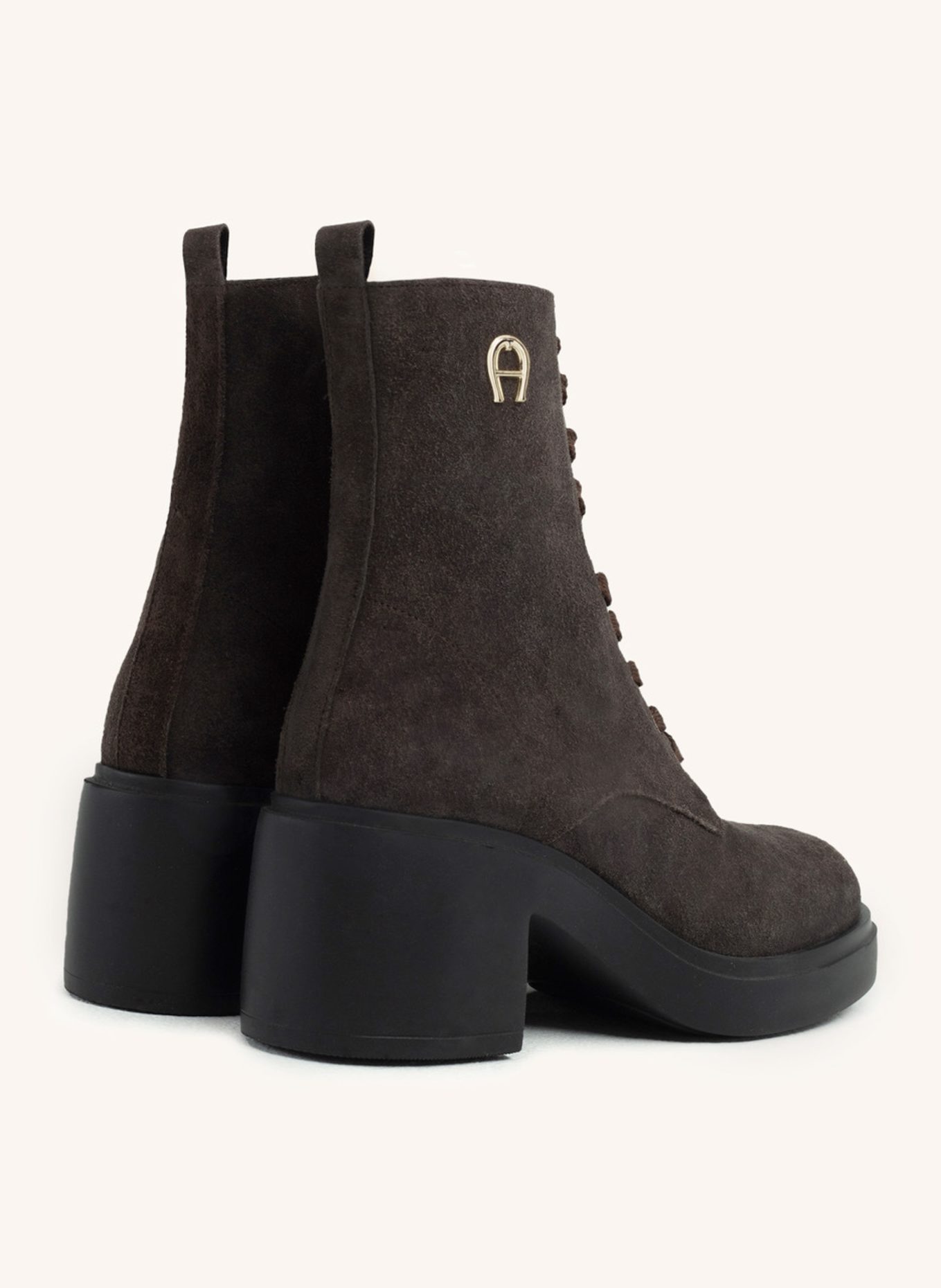 AIGNER block heel lace bootie NORA 1D: DUNKELBRAUN