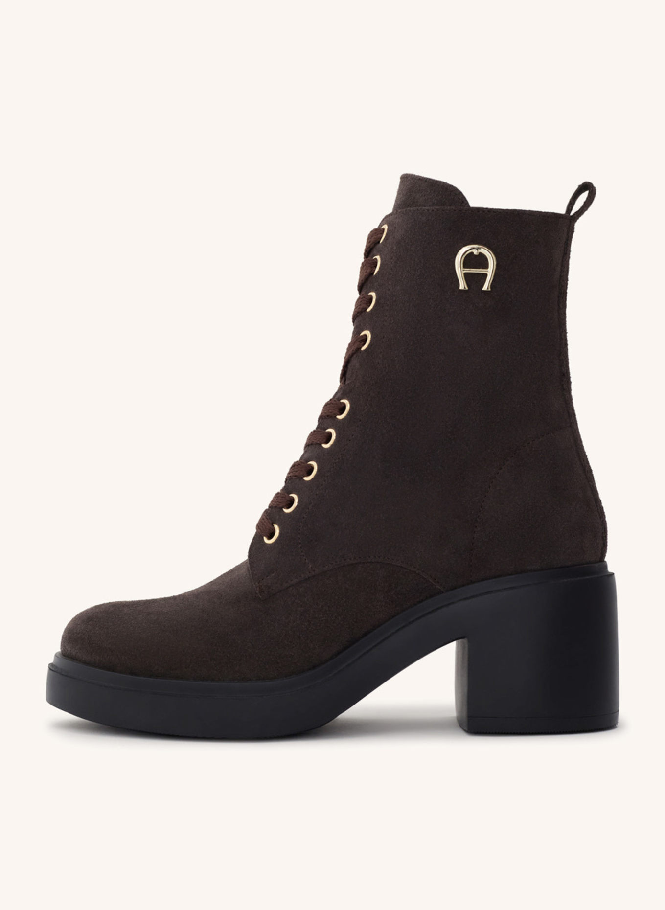 AIGNER block heel lace bootie NORA 1D: DUNKELBRAUN