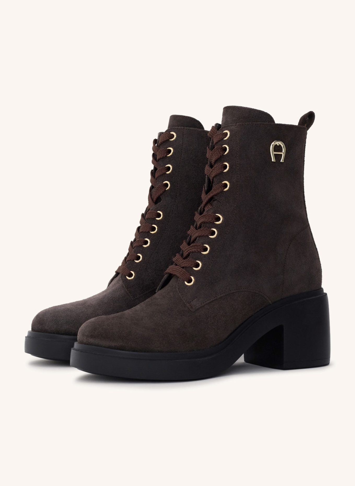AIGNER block heel lace bootie NORA 1D: DUNKELBRAUN