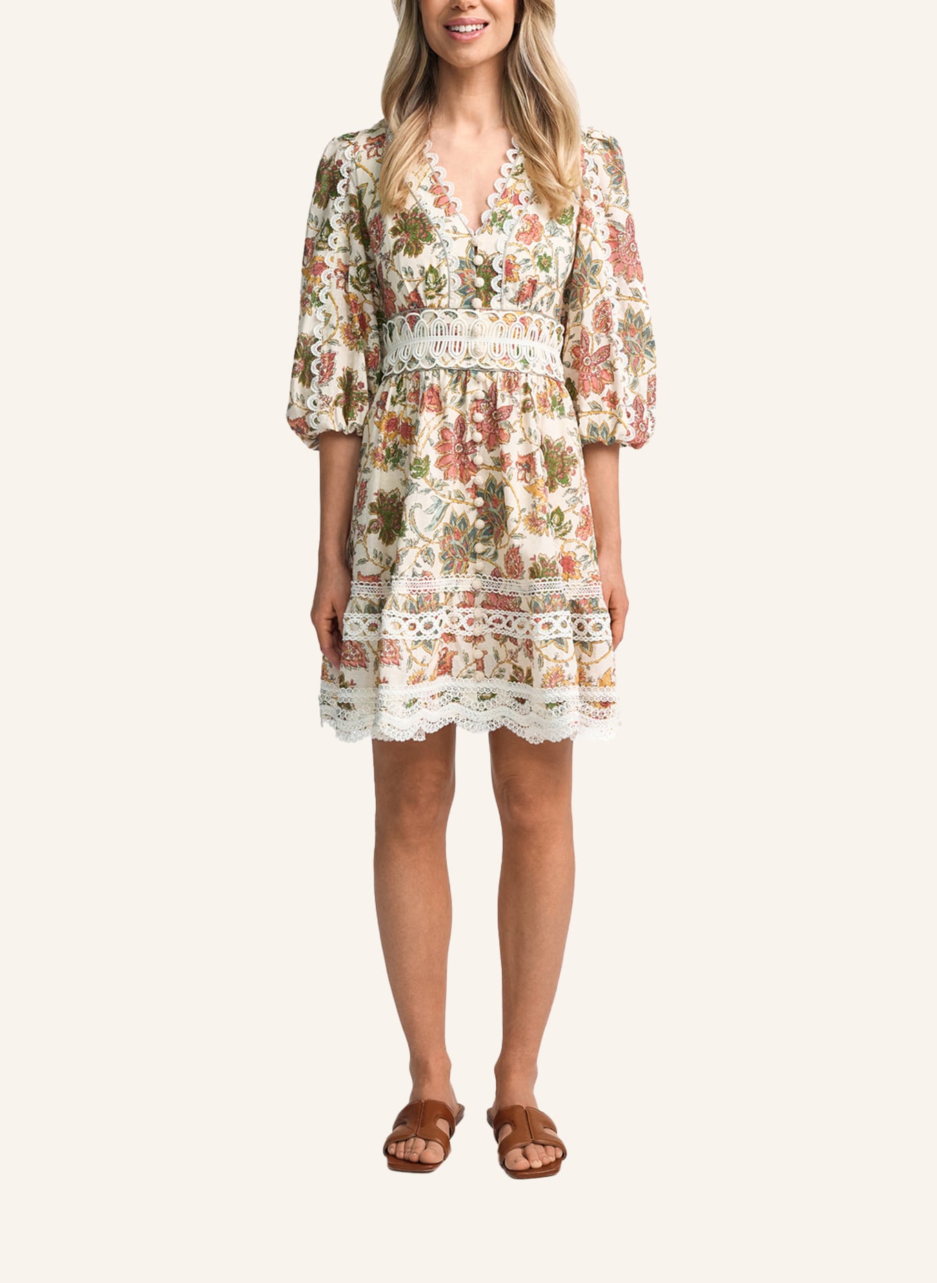 CLAIRE LUISE Bedrucktes Minikleid: BEIGE