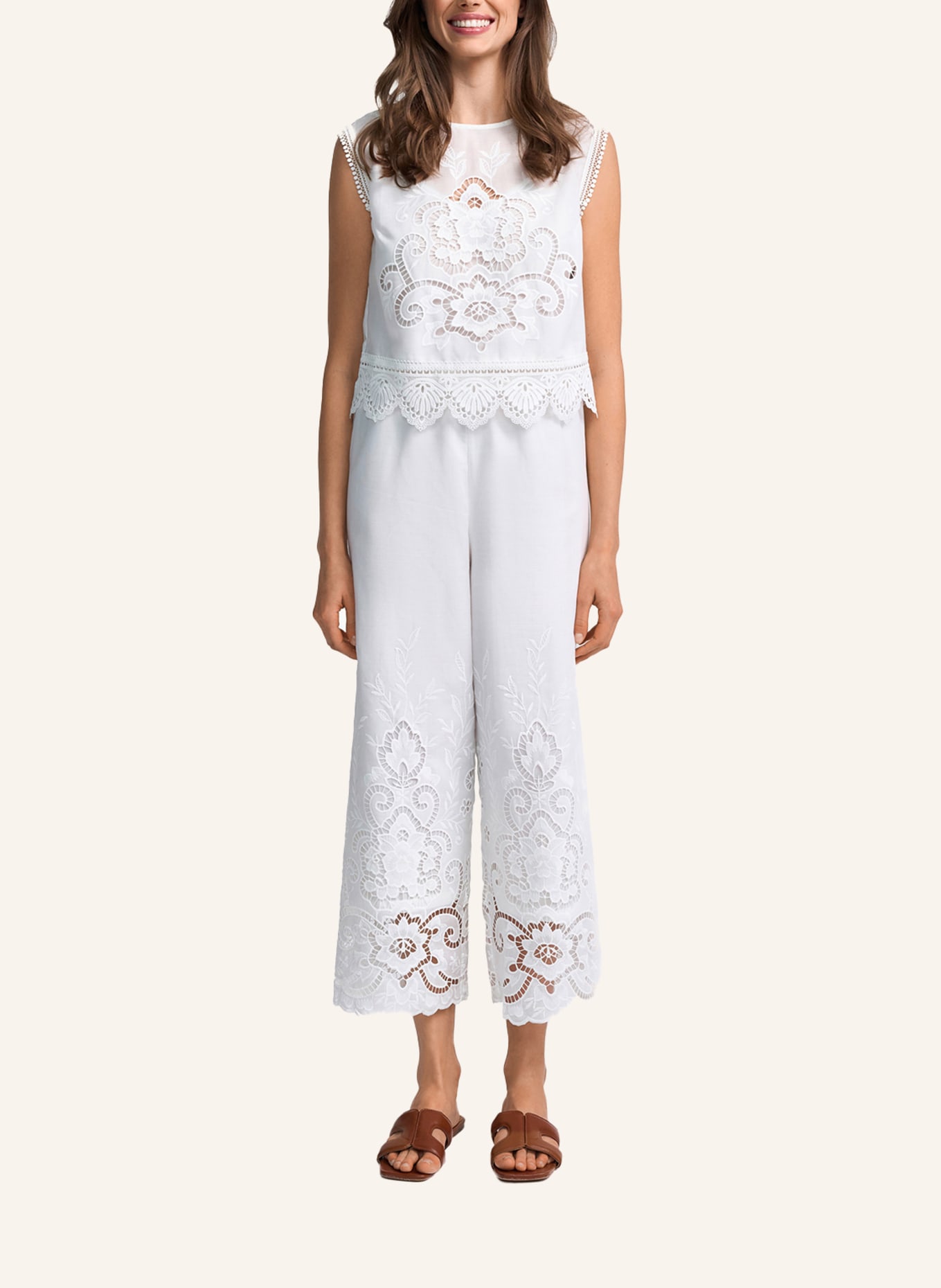 CLAIRE LUISE Hose mit Lochstickerei: ECRU