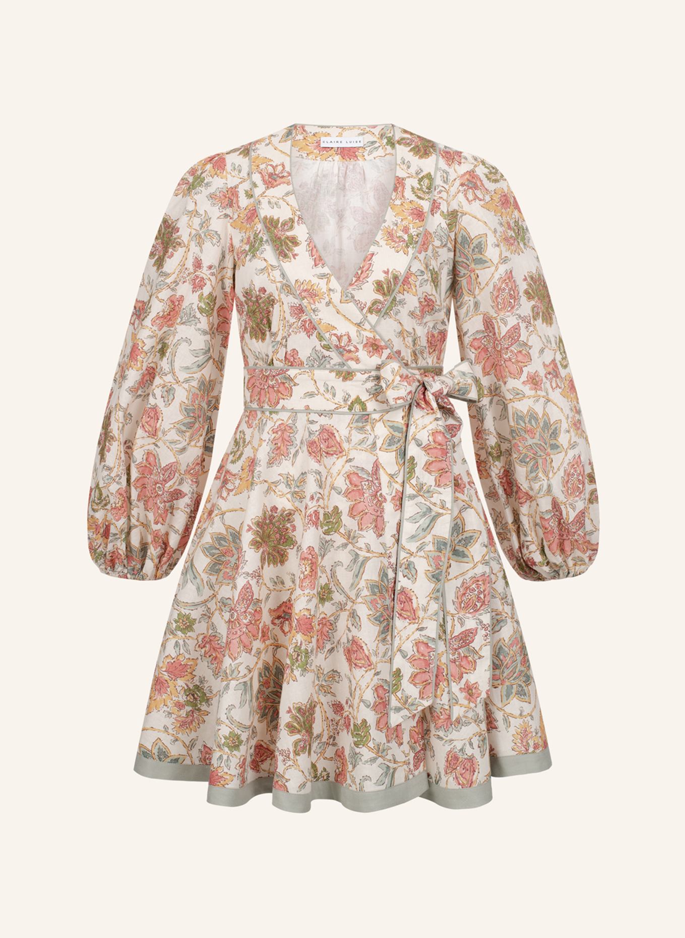 CLAIRE LUISE Florales Kleid mit Schleife: BEIGE