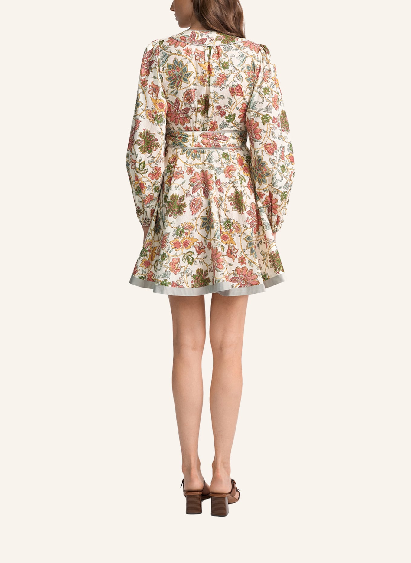 CLAIRE LUISE Florales Kleid mit Schleife: BEIGE