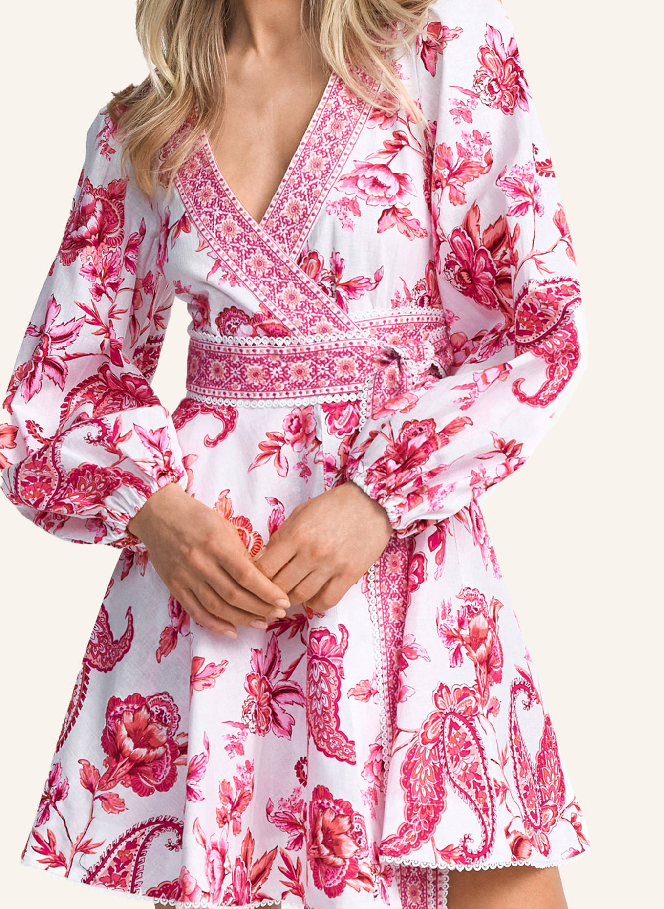 CLAIRE LUISE Florales Kleid mit Taillenband: PINK