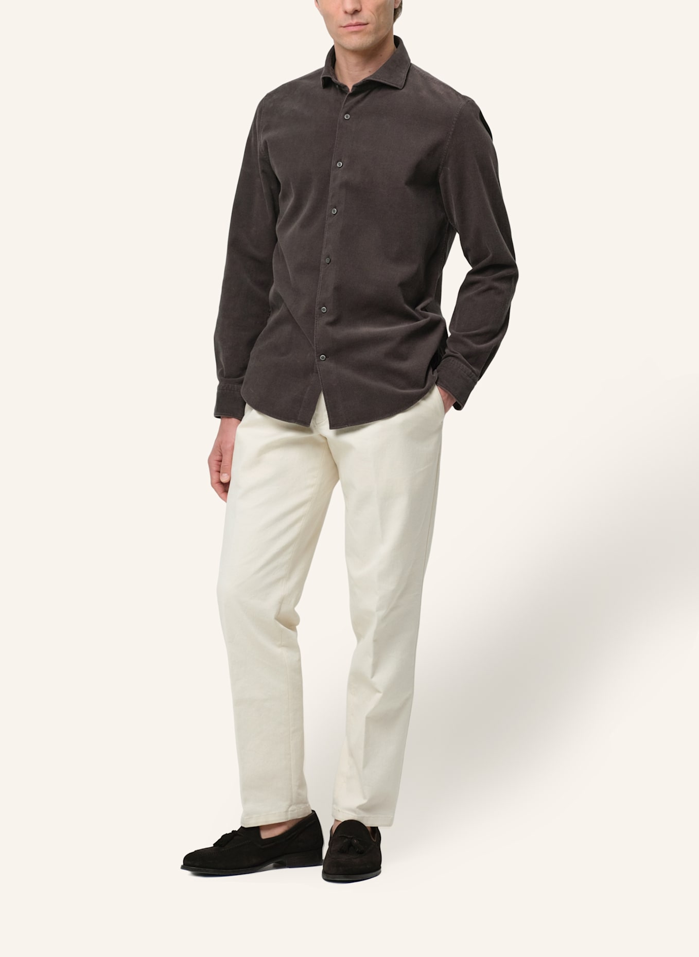 PROFUOMO Herren Hemd: CREME/ BRAUN