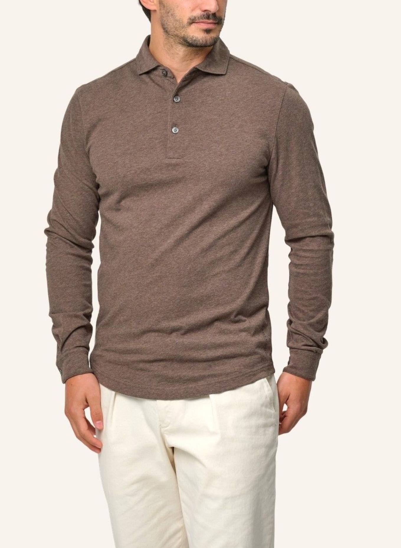 PROFUOMO Polo Langarm: DUNKELBRAUN