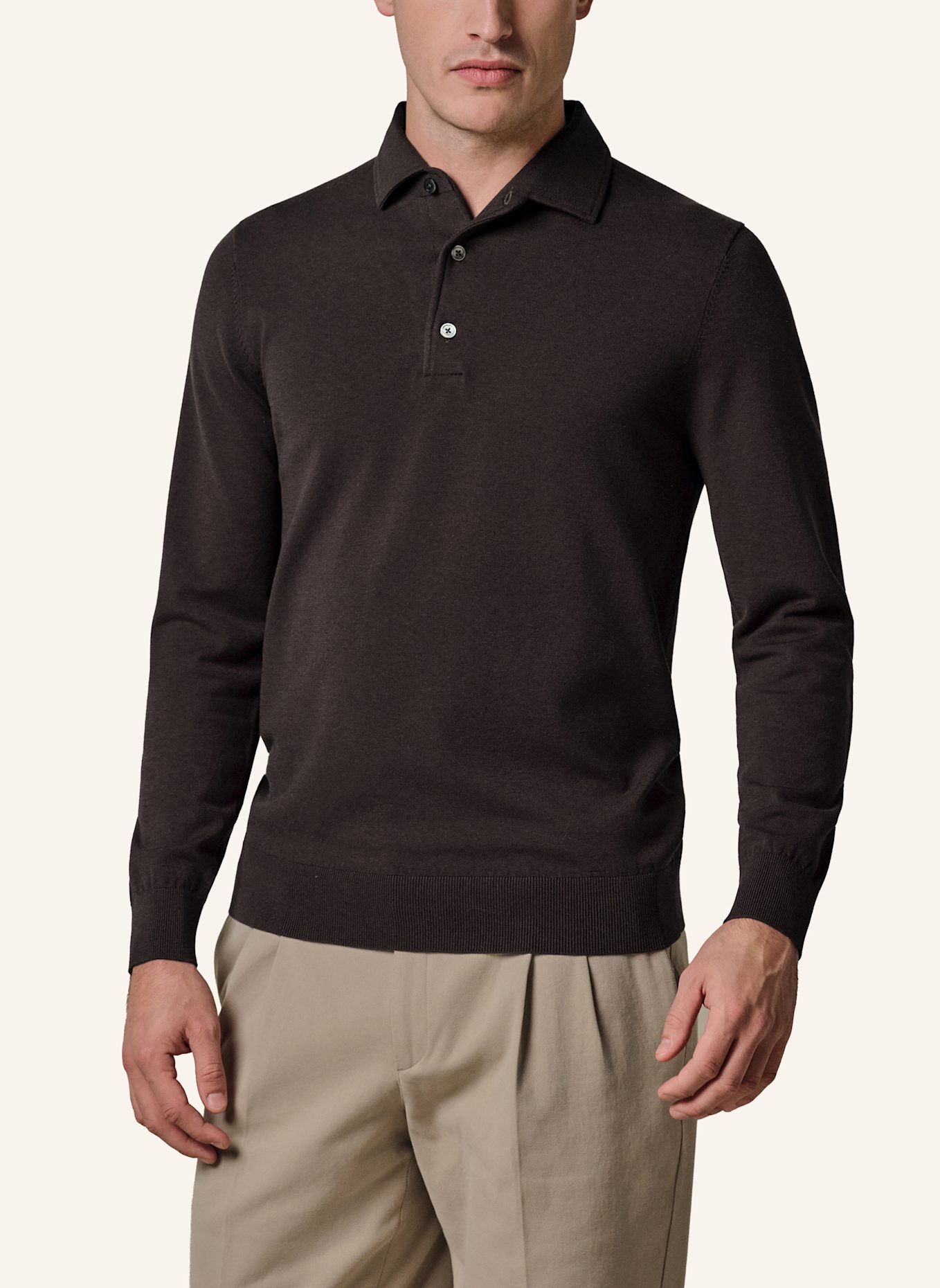 PROFUOMO Polo Langarm: DUNKELBRAUN