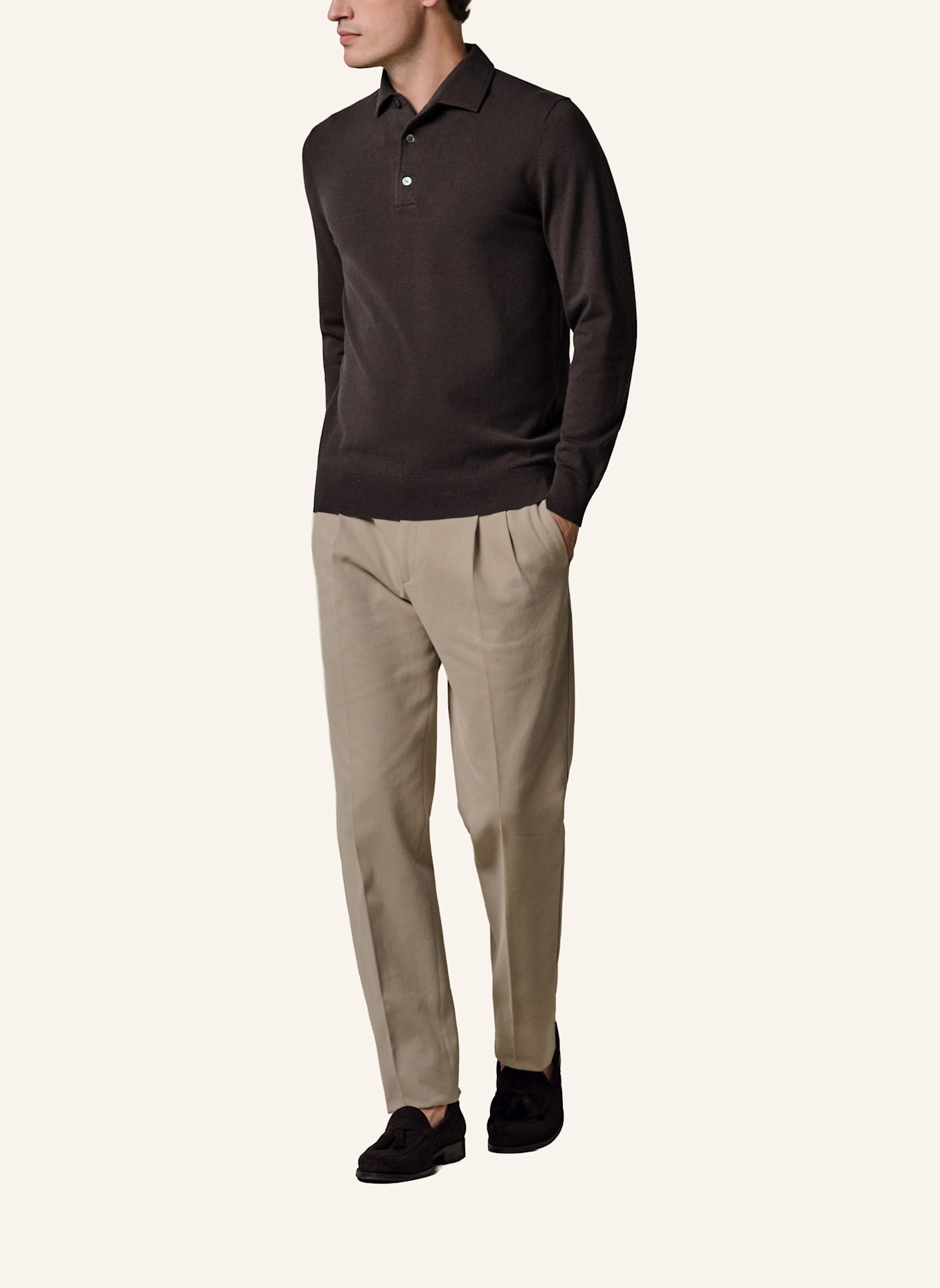 PROFUOMO Polo Langarm: DUNKELBRAUN