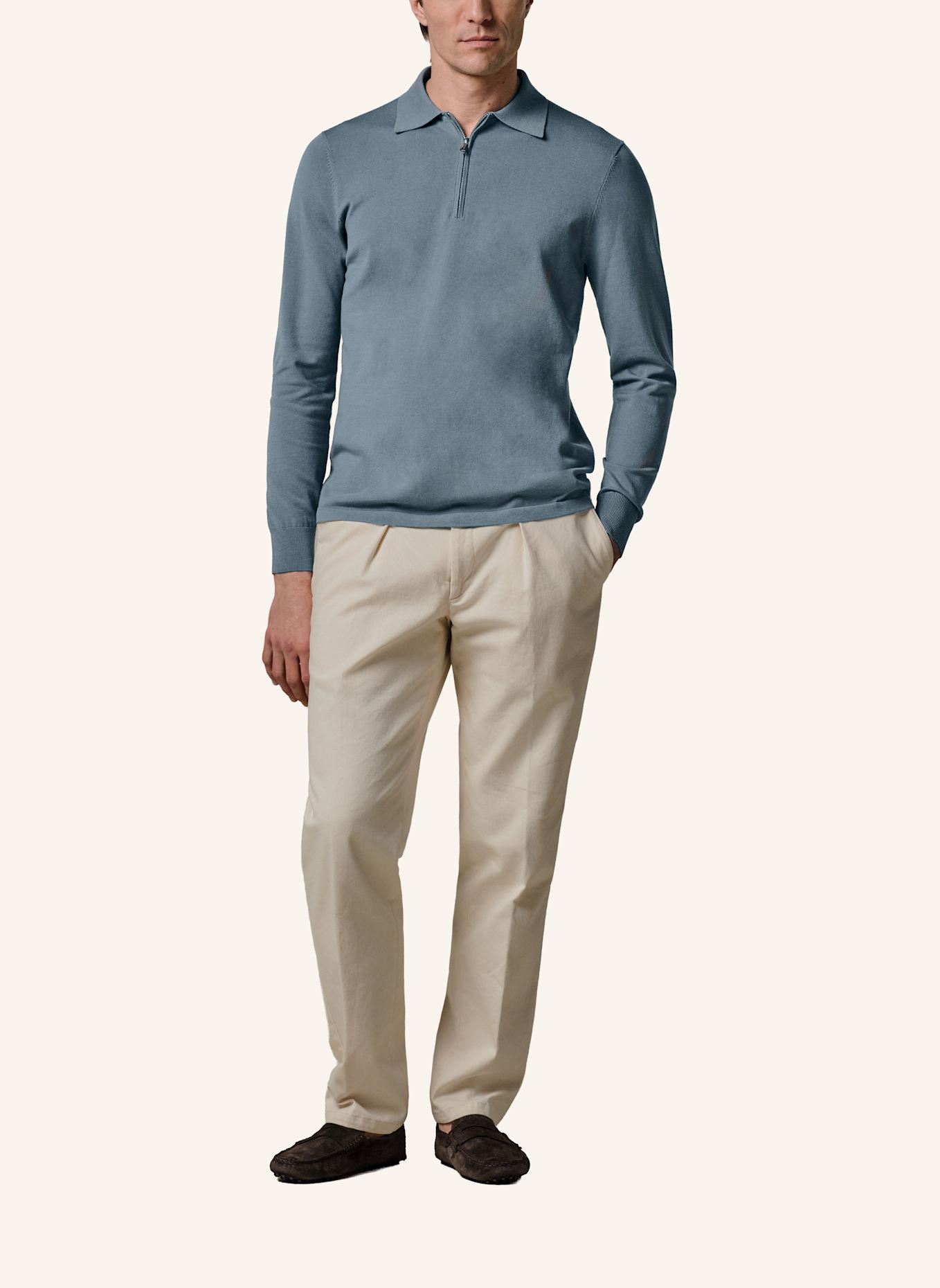 PROFUOMO Polo Langarm: BLAUGRAU