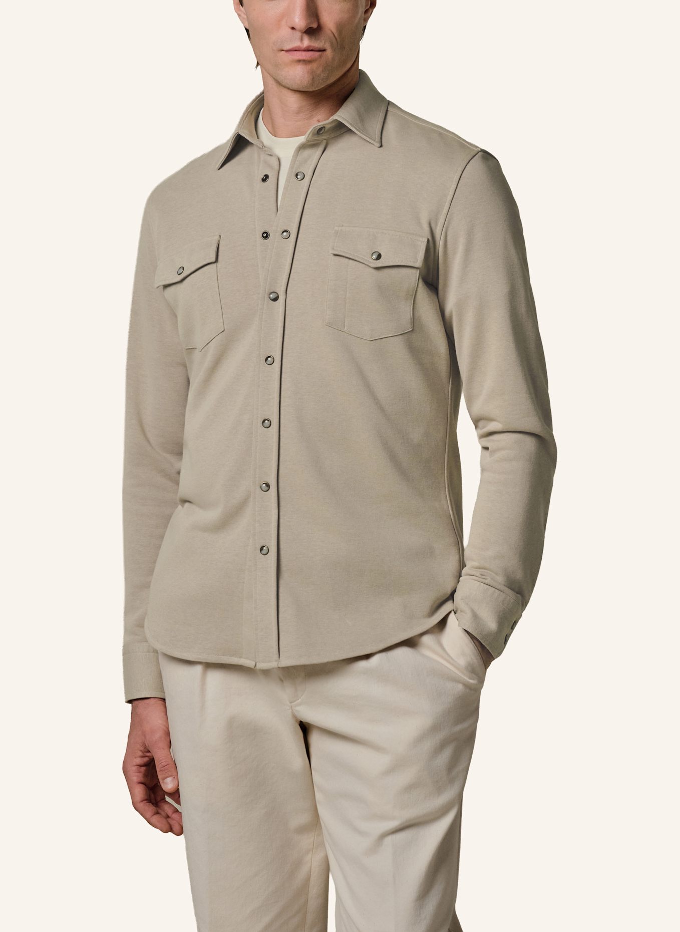 PROFUOMO Solid overshirt: BEIGE/ CREME